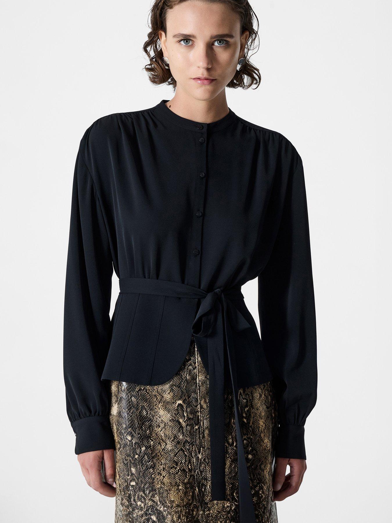 French Connection Waist Tie Long Sleeve Blouse - Black