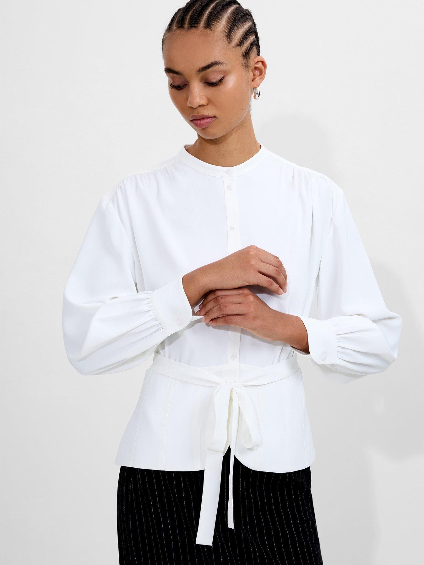 French Connection Waist Tie Long Sleeve Blouse - White