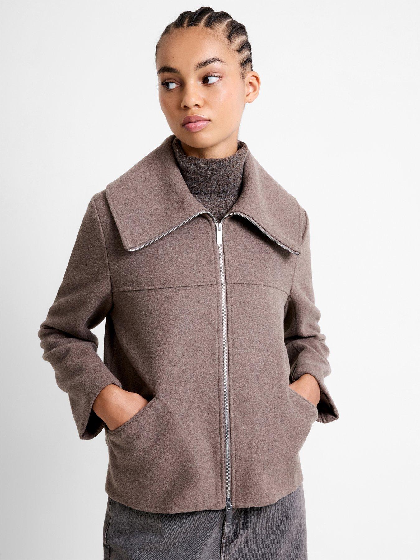 French Connection Double-Breasted Wool Blend Coat - Brown