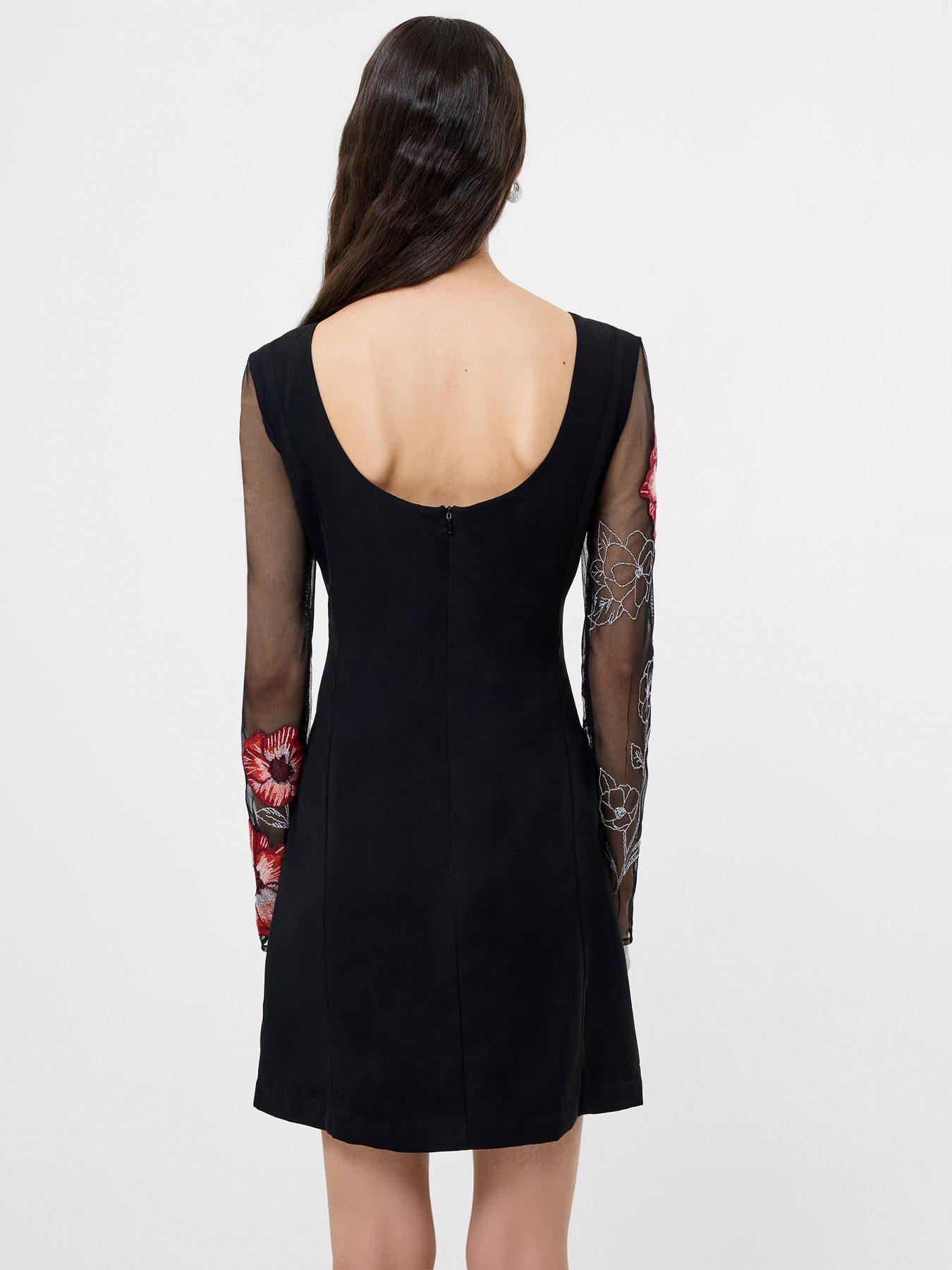green emerald velvet dress Rent French Connection Darcy Embroidered Long Sleeve Mini Dress Black main image 0