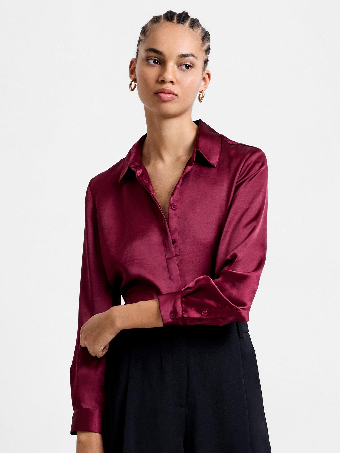 French Connection Satin Style Long Sleeve Button Up Shirt Red Very