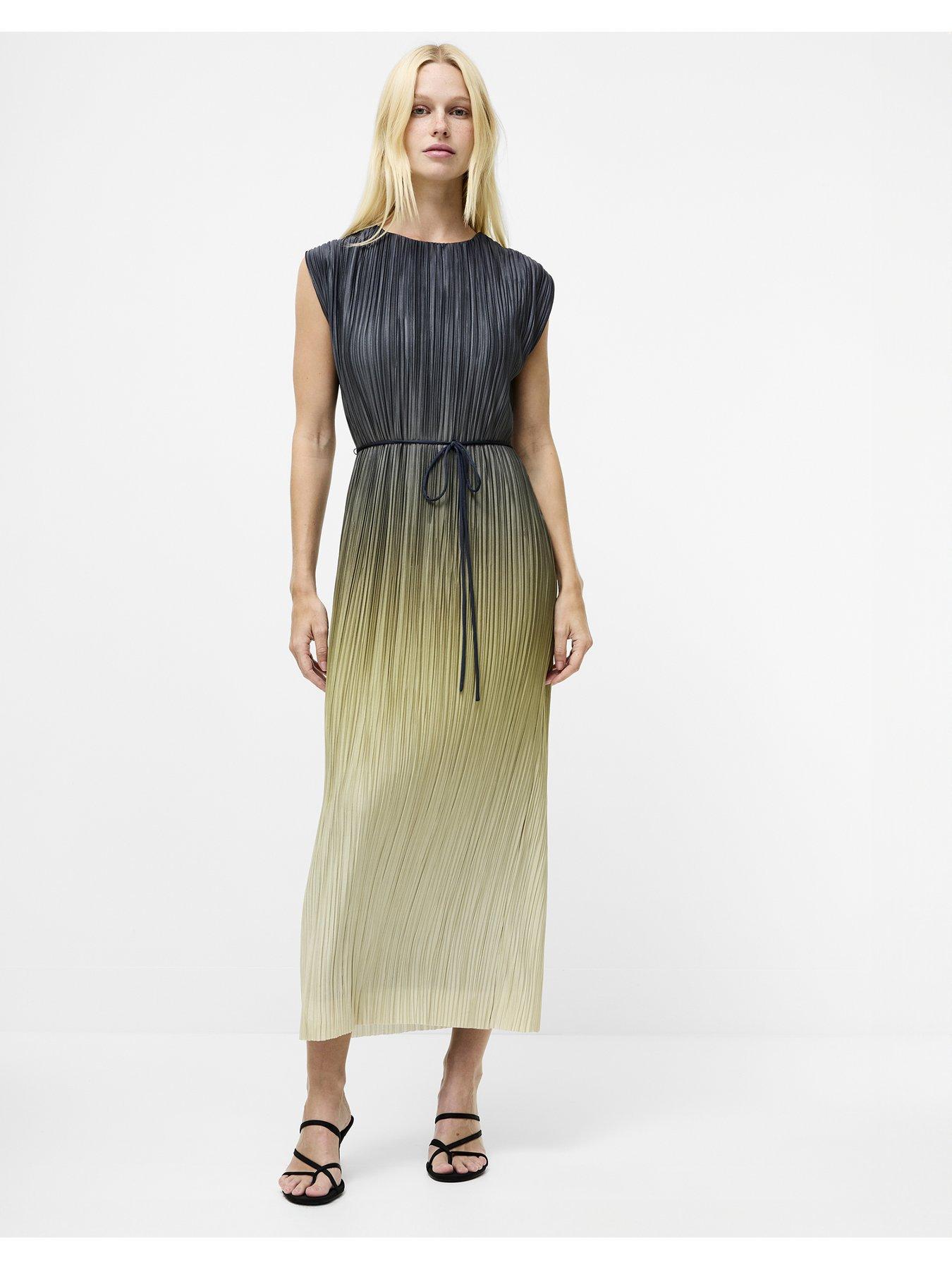 French Connection Ombre Pleated Sleeveless Midi Dress - Green