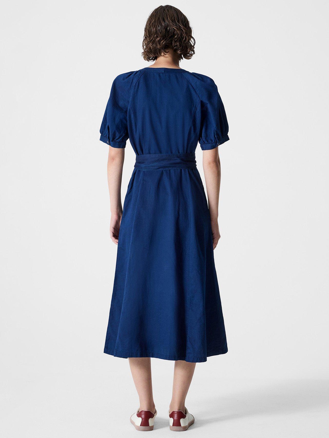 French Connection Cotton Puff Sleeve Button-Down Maxi Dress - Blue | Very