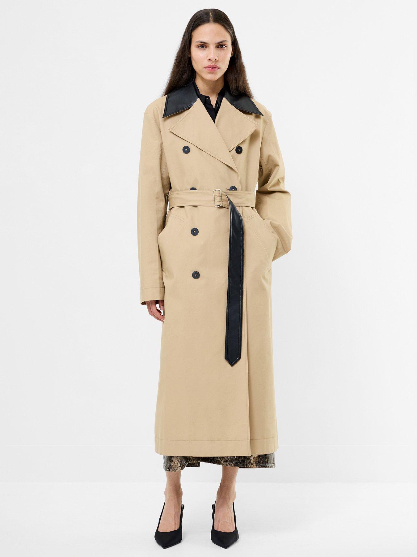 French Connection Cotton Twill Trench Coat With Contrast Detail - Brown