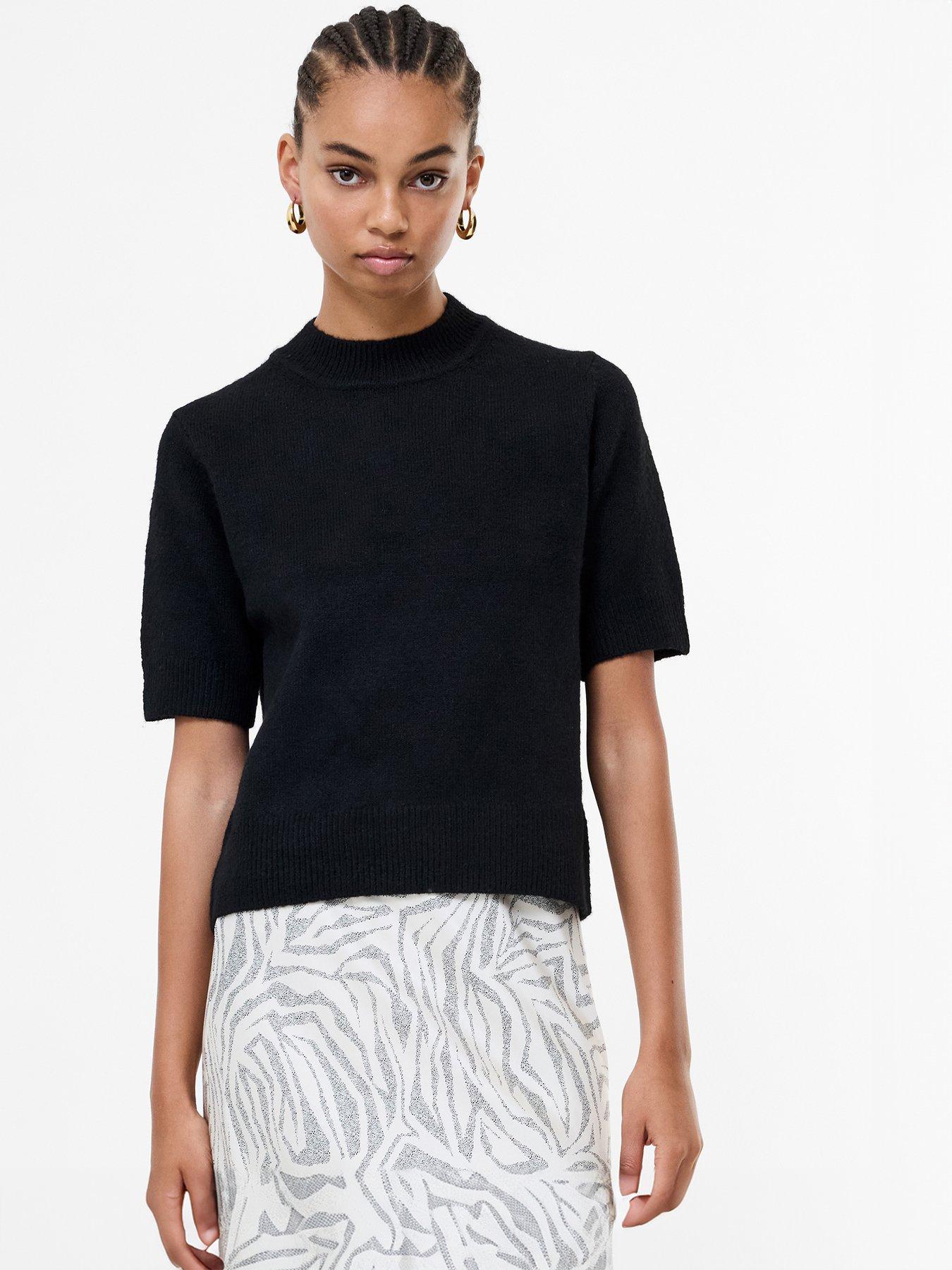 undefined Soft Knit Short Sleeve Mock Neck Top - Black