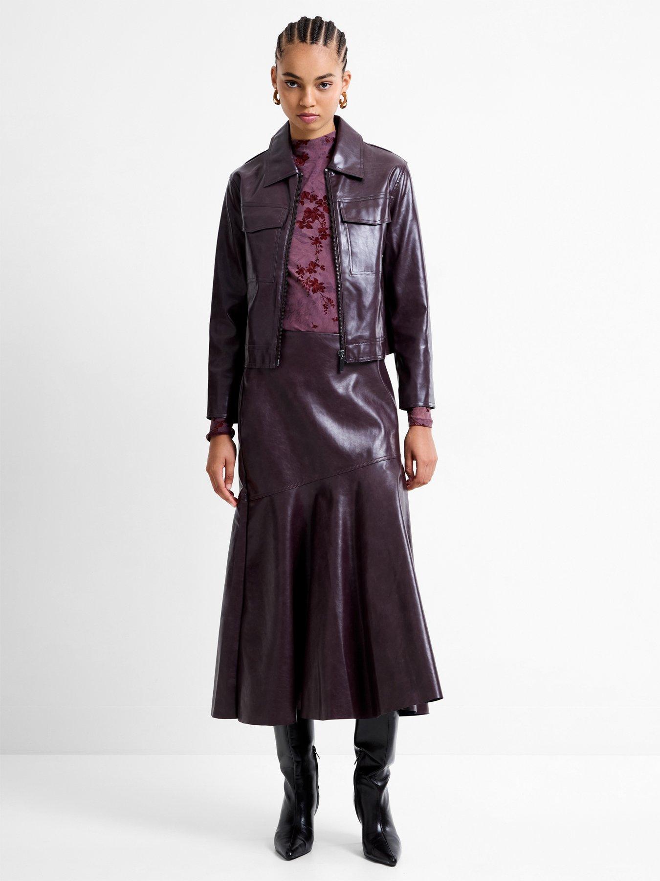 French Connection Faux Leather Cropped Zip Through Collared Jacket