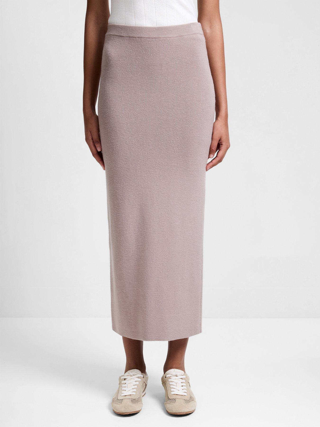 French Connection Straight Elasticated High Waisted Midi Skirt - Natural