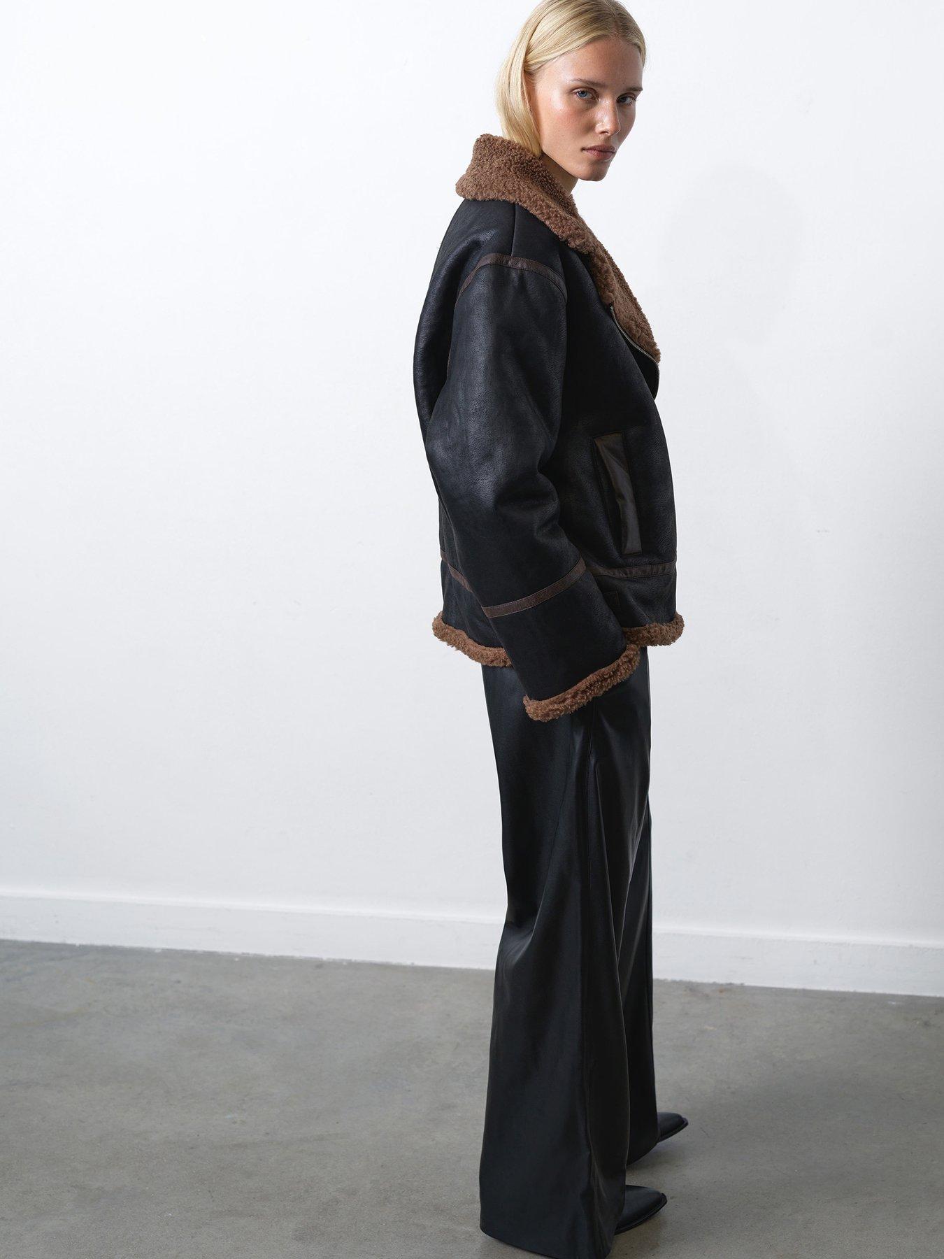 French Connection Aviator Style Zip Jacket With Faux Shearling