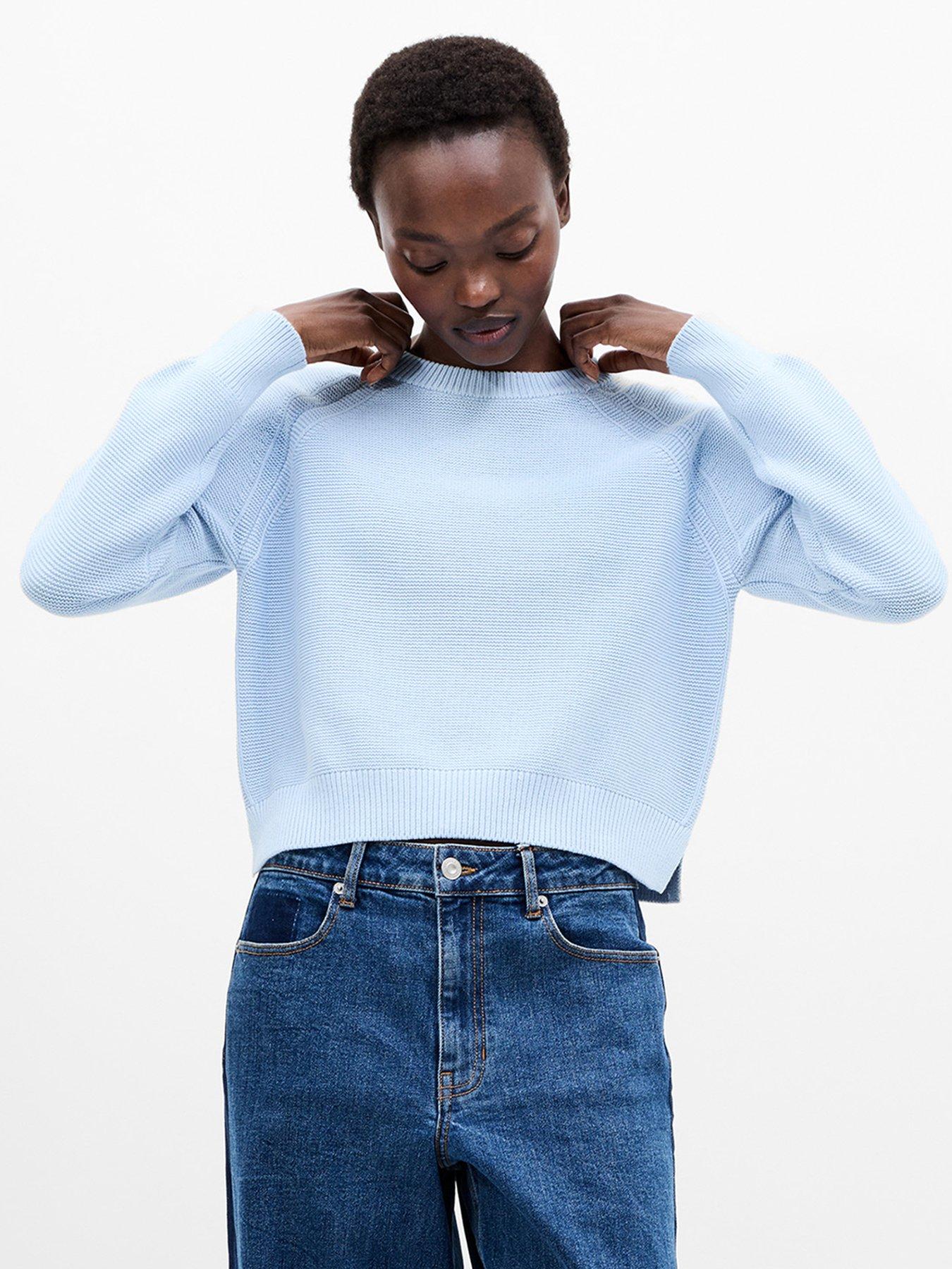 French Connection Cotton Ribbed Crew Neck Knit Jumper - Blue