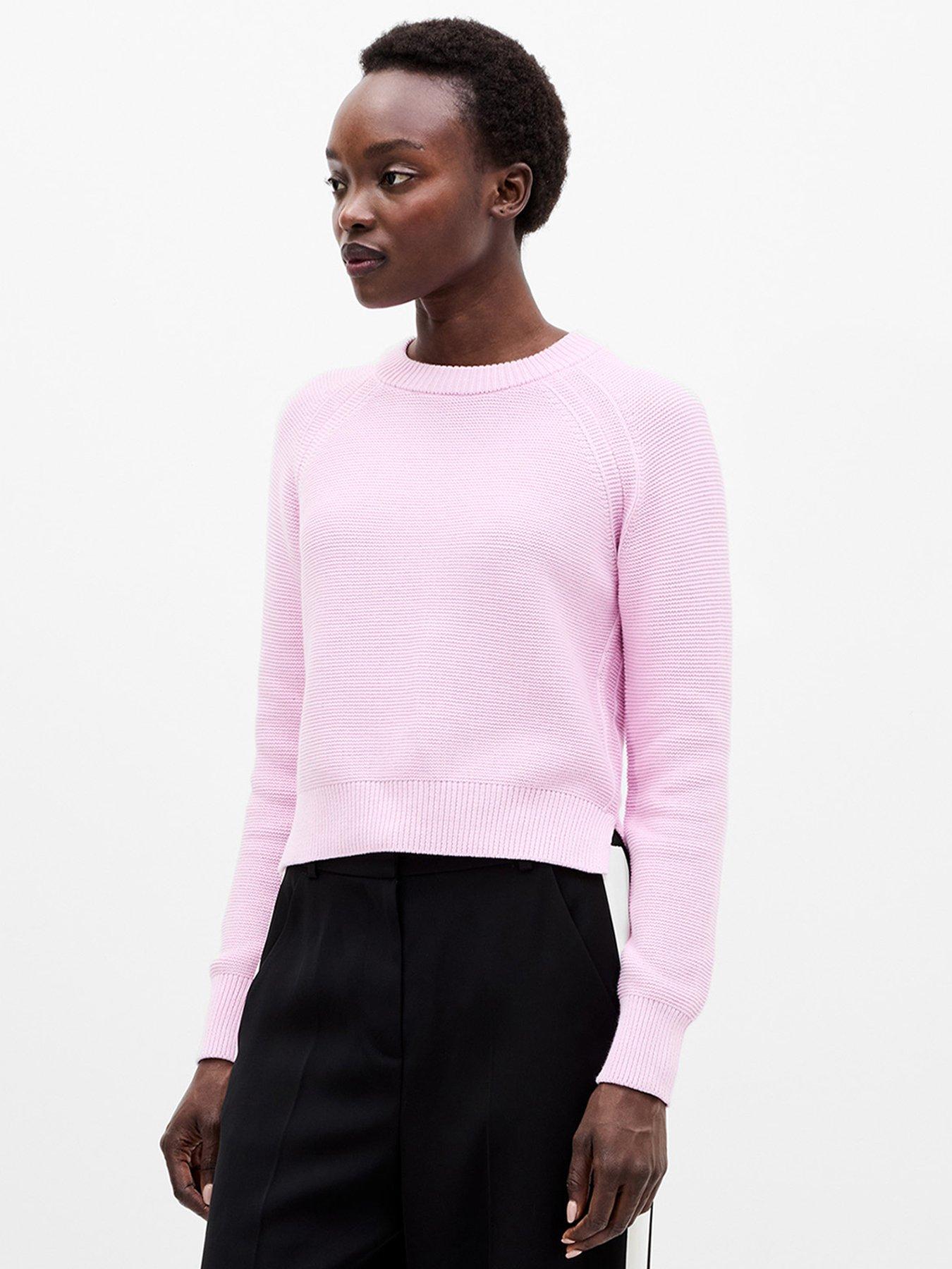 French Connection Cotton Ribbed Crew Neck Knit Jumper - Pink