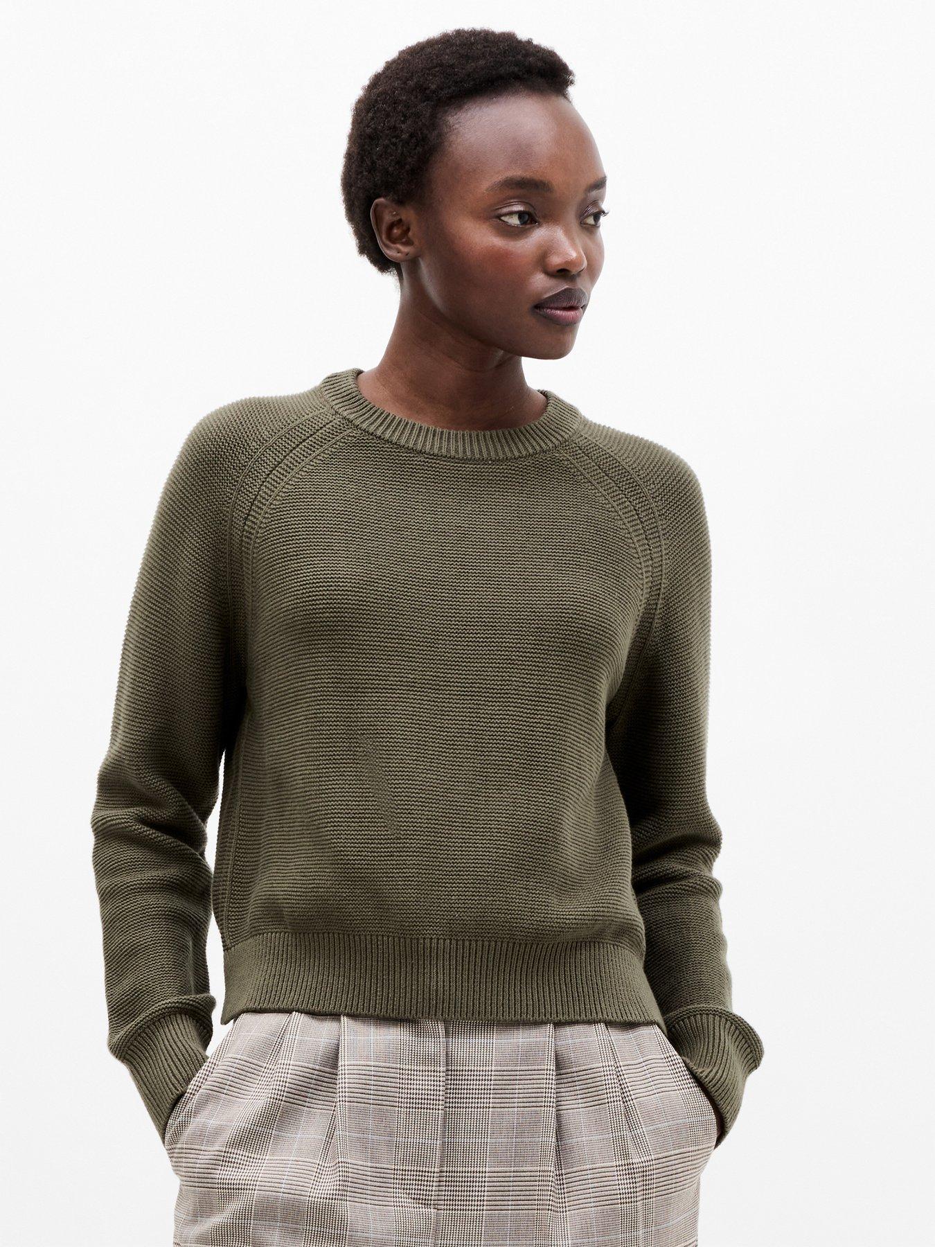 French Connection Cotton Ribbed Crew Neck Knit Jumper - Green