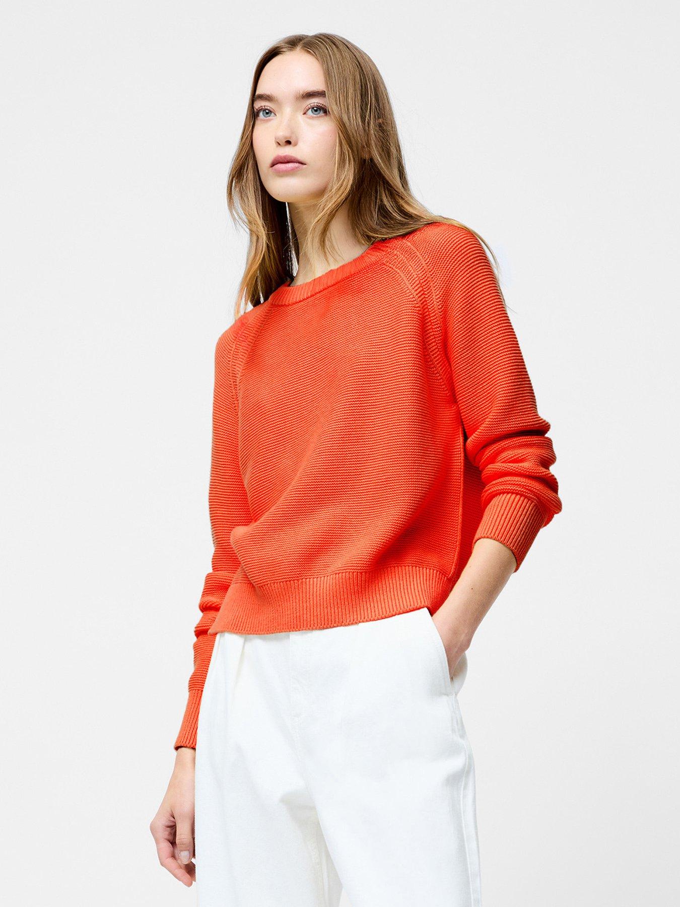 French Connection Cotton Ribbed Crew Neck Knit Jumper - Orange