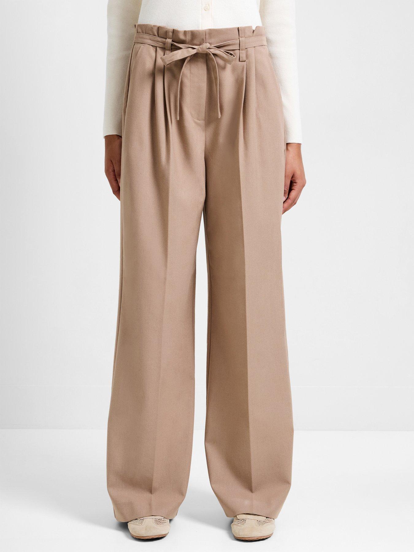 French Connection Wide Leg Pleated Trousers - Brown