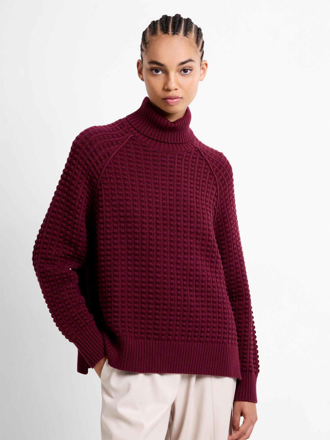 French Connection Cotton Textured High Neck Jumper - Red