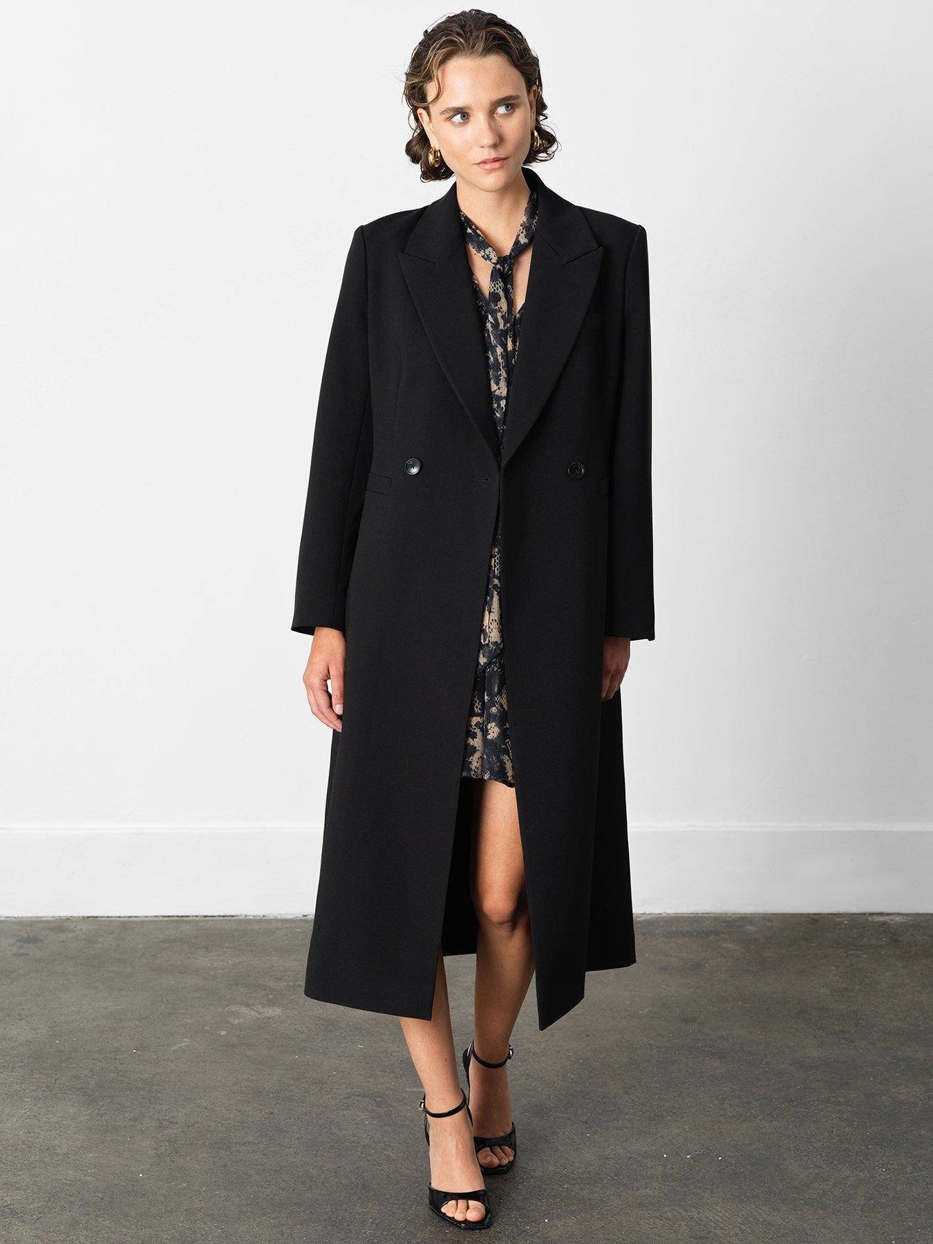 French Connection Double-Breasted Twill Coat With Tailored Seams - Black
