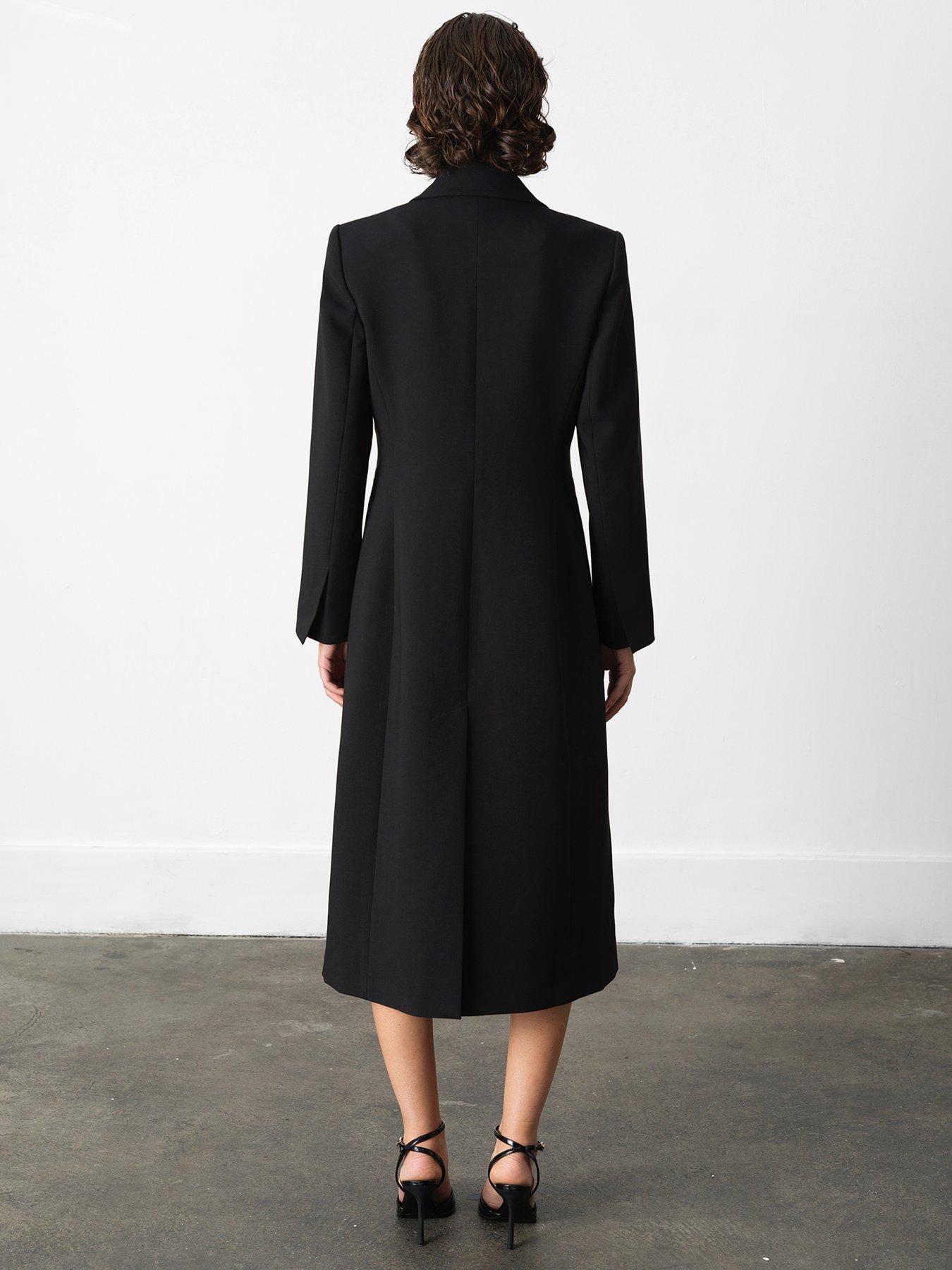 Image 2 of 4 of French Connection Double-Breasted Twill Coat With Tailored Seams - Black