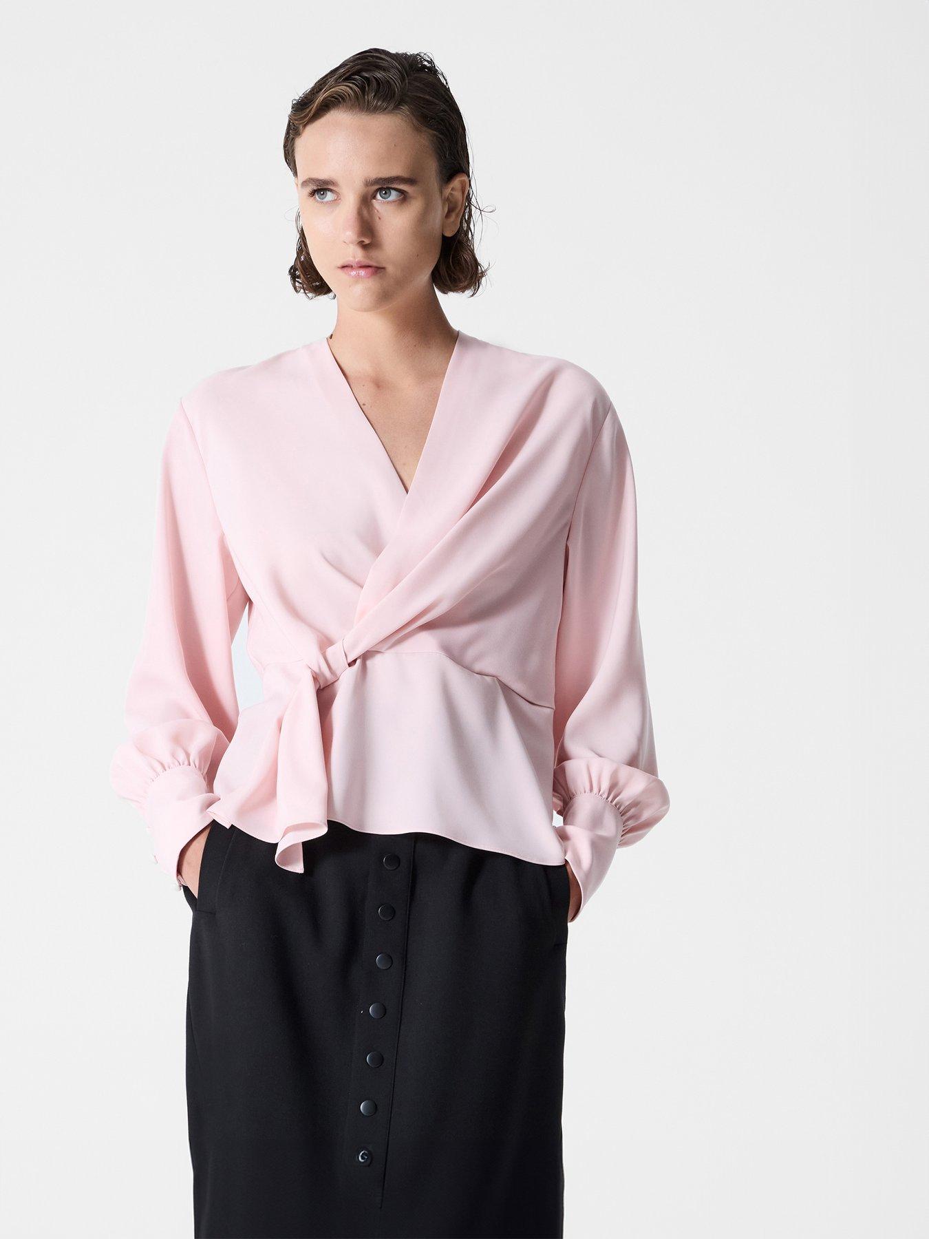 French Connection Crepe Peplum Top With Draped Wrap Front - Pink