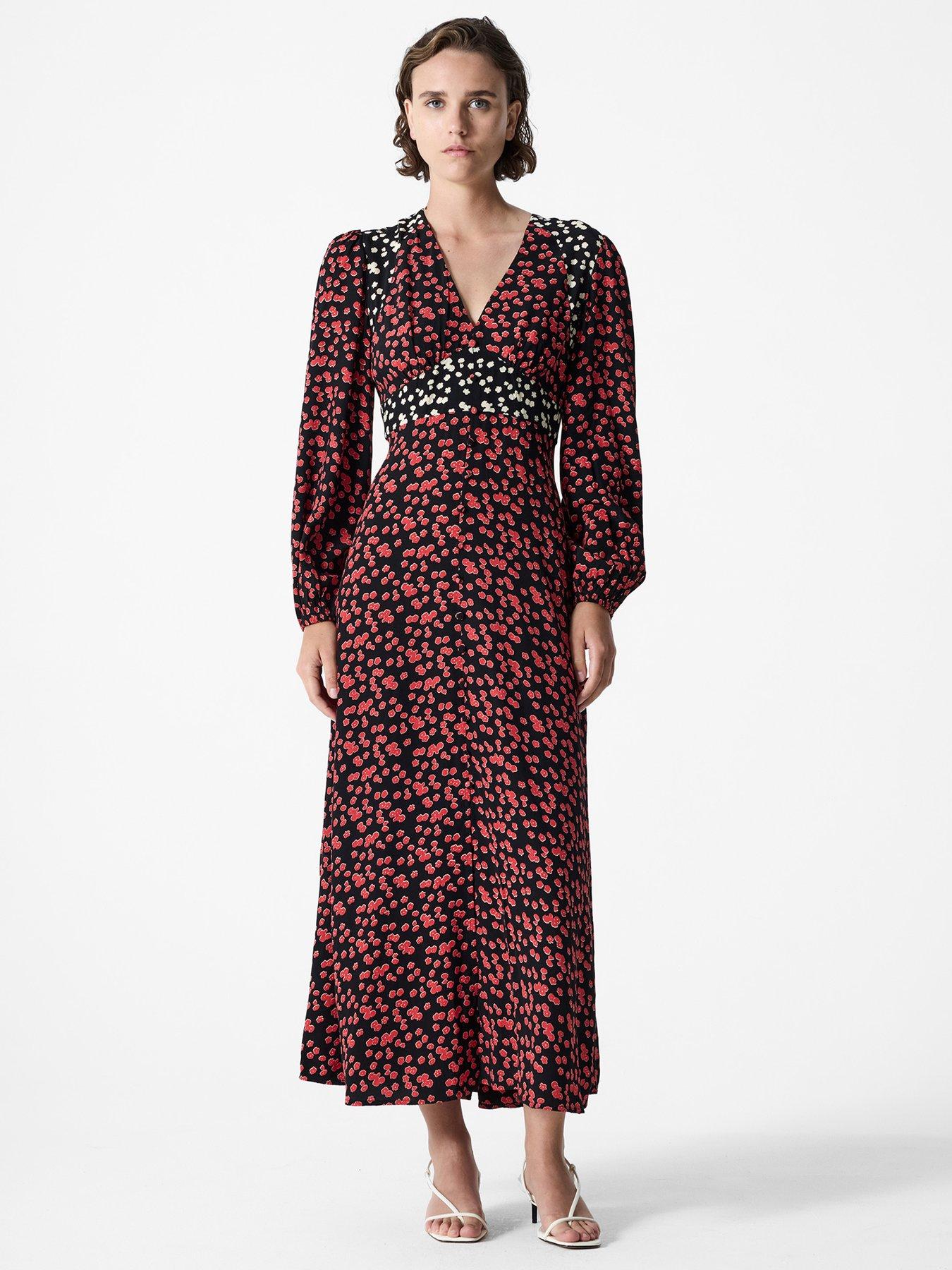 French Connection Floral Chiffon Midi Dress With Tiered Skirt - Multi