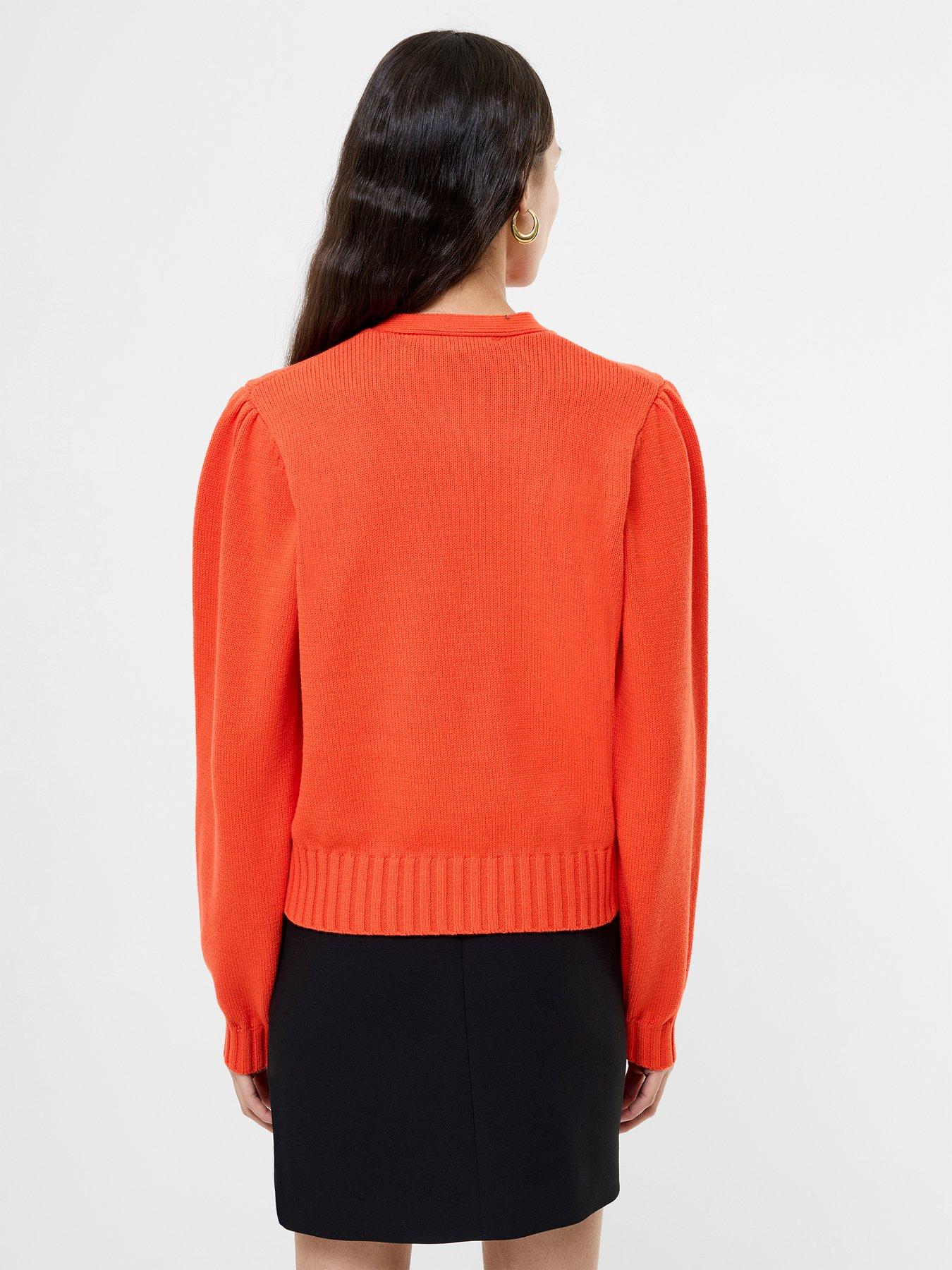 Image 2 of 4 of French Connection Knit Long Balloon Sleeve Bow-Tie Neck Button-Up Cardigan - Orange