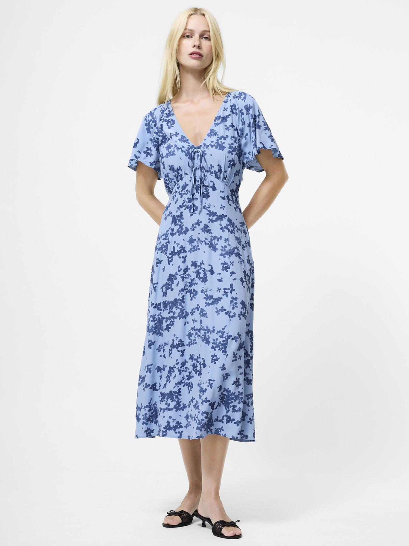 Image 1 of 4 of French Connection Soft Draped Crepe Dress - Blue