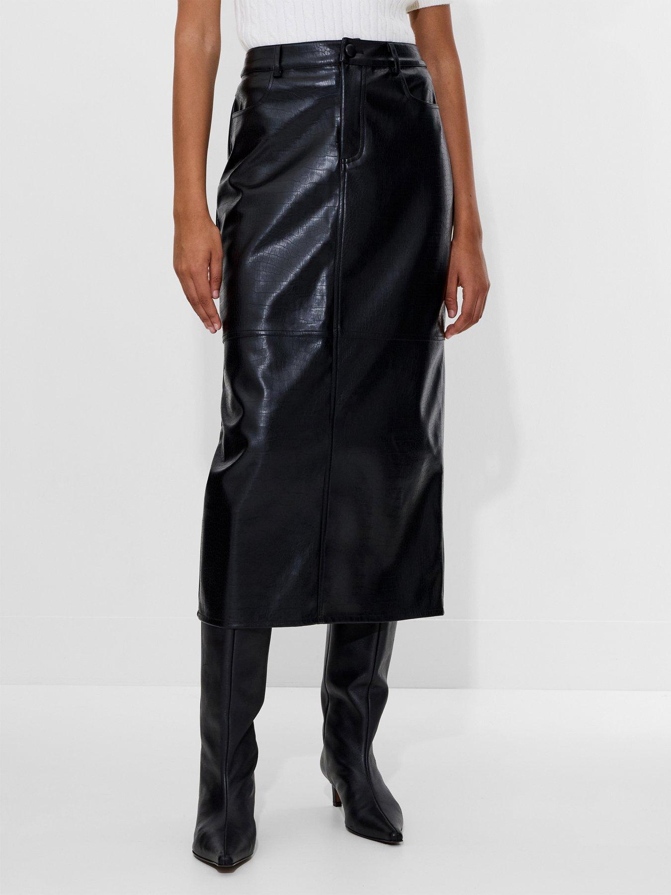 french-connection-leather-look-midi-skirt-black