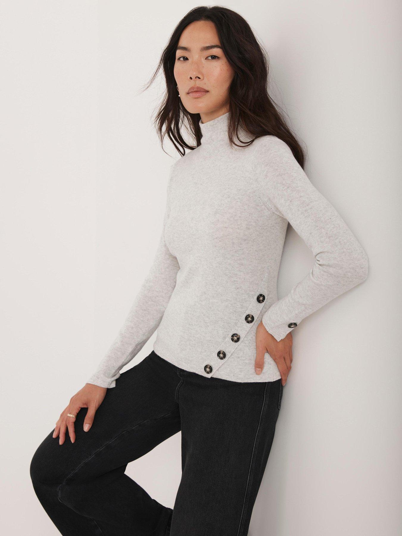 Mint Velvet Asymmetric Button Top - Grey