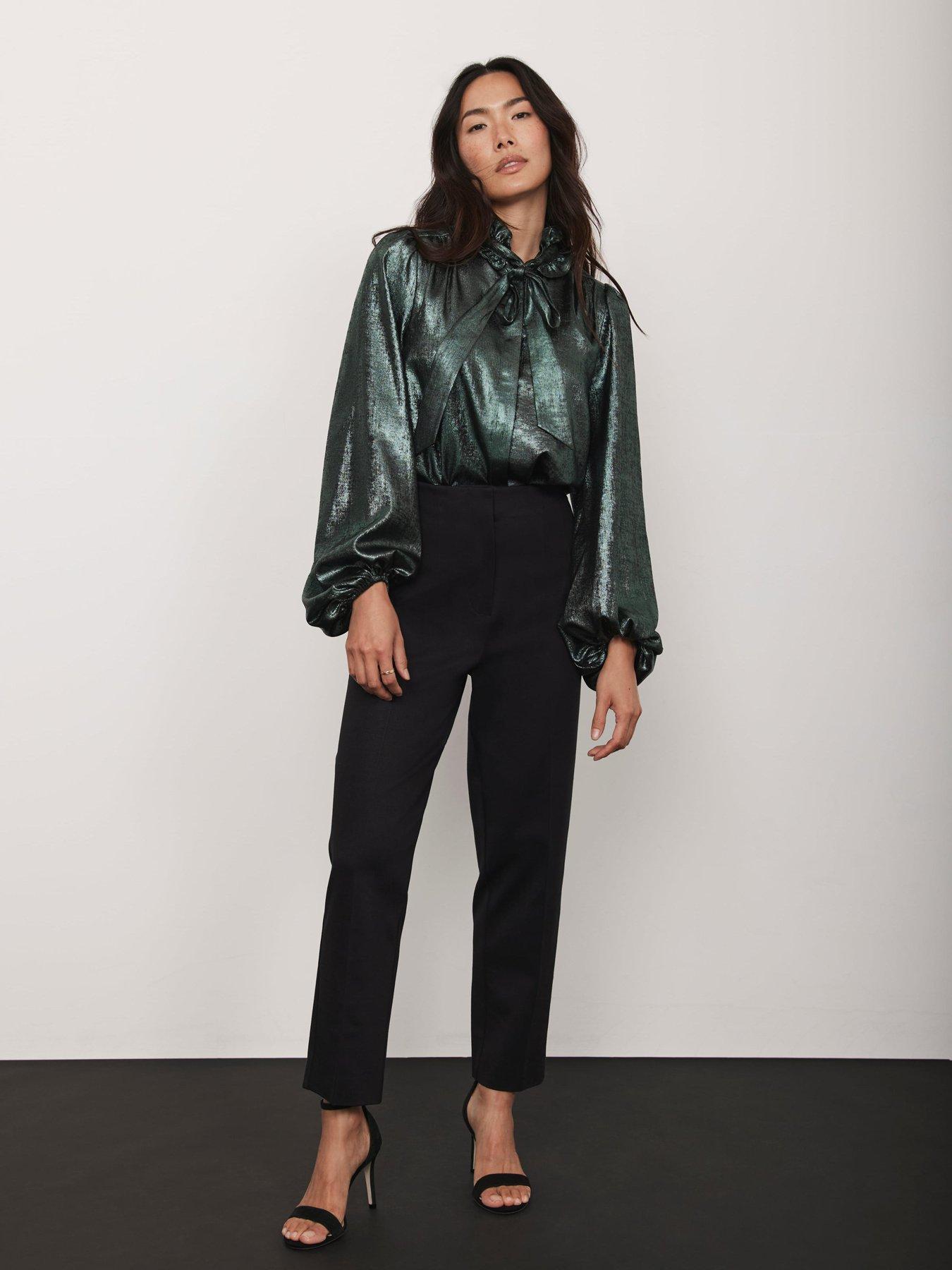 Mint Velvet Green Metallic Bow Neck Blouse Very