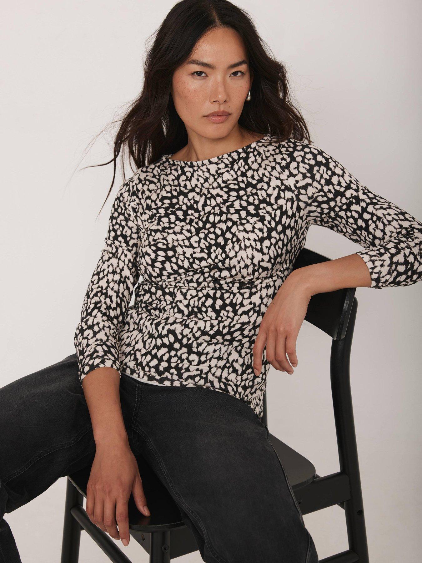 Mint Velvet Animal Print Drape Top - Blue