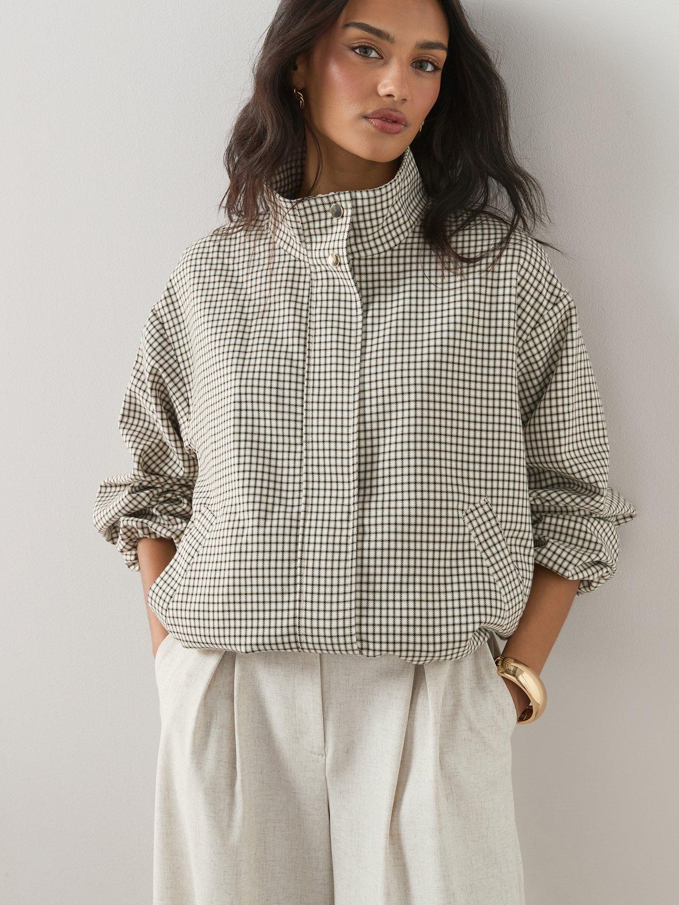 Image 1 of 7 of The Very Collection Bubble Hem Check Jacket - Print