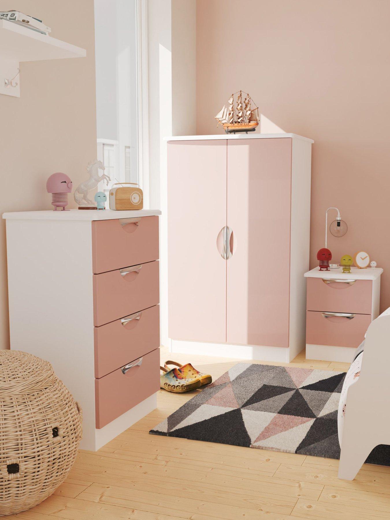 SWIFT Ella Ready Assembled Kids Bedroom Package - Wardrobe, Bedside Table  &  4 Drawer Chest