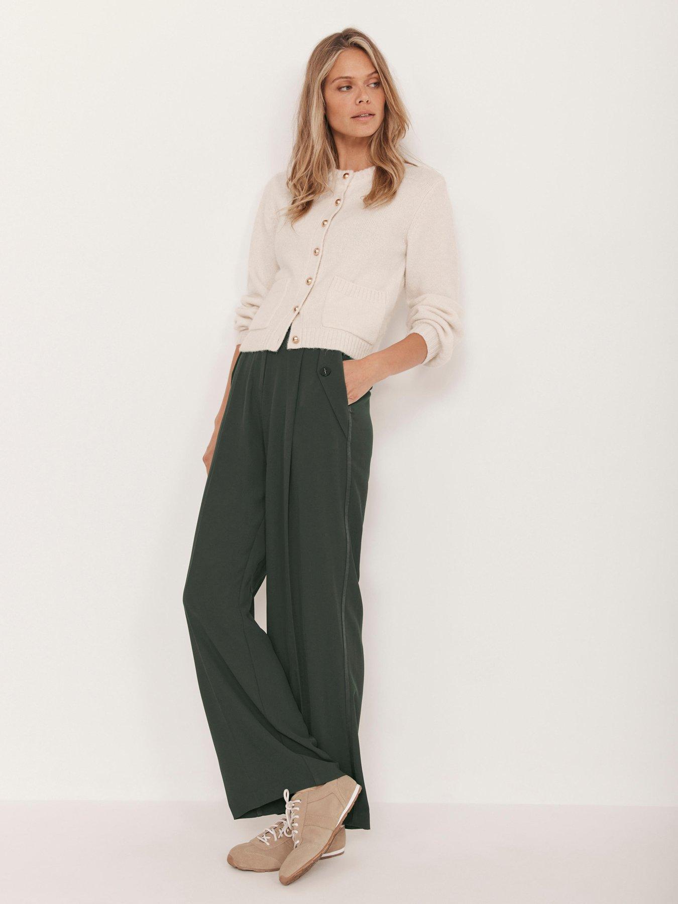 Image 1 of 6 of Mint Velvet Khaki Wide Mensy Trouser - Green