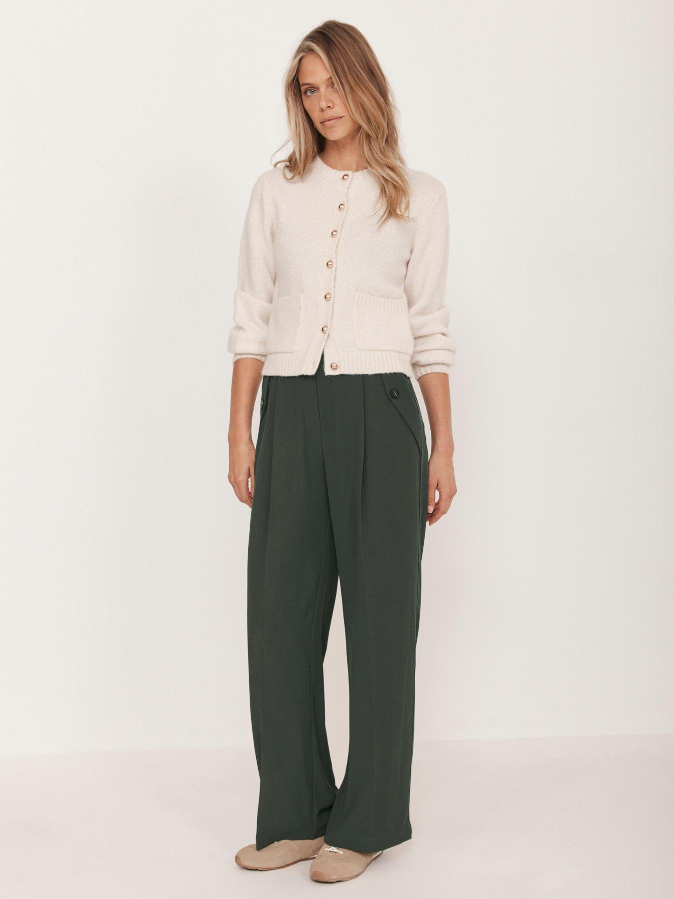 Image 2 of 6 of Mint Velvet Khaki Wide Mensy Trouser - Green