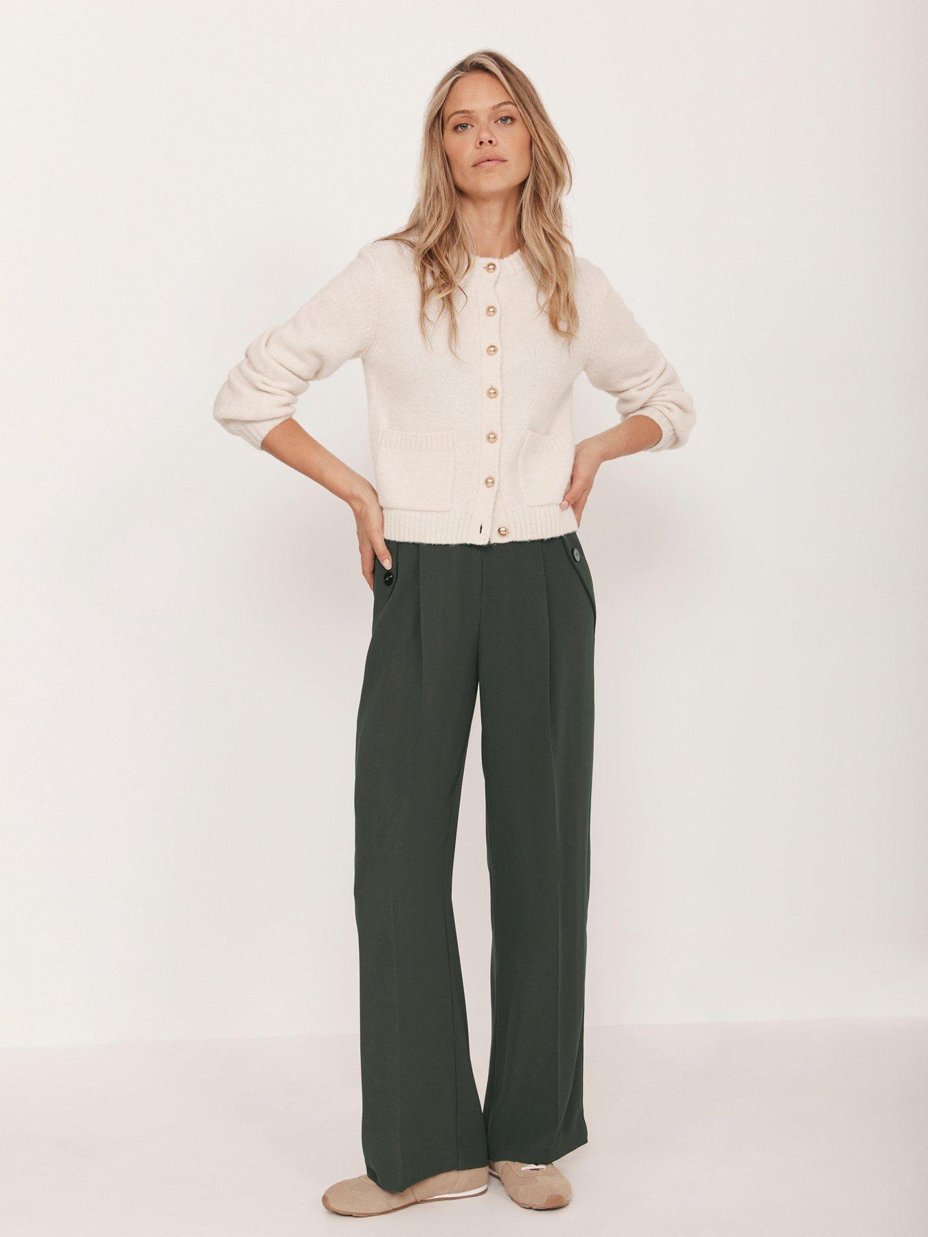 Image 3 of 6 of Mint Velvet Khaki Wide Mensy Trouser - Green
