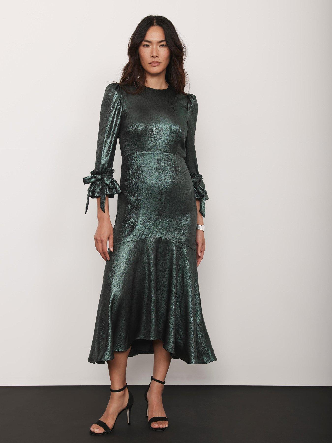 Mint Velvet Metallic Teal Midi Dress - Green