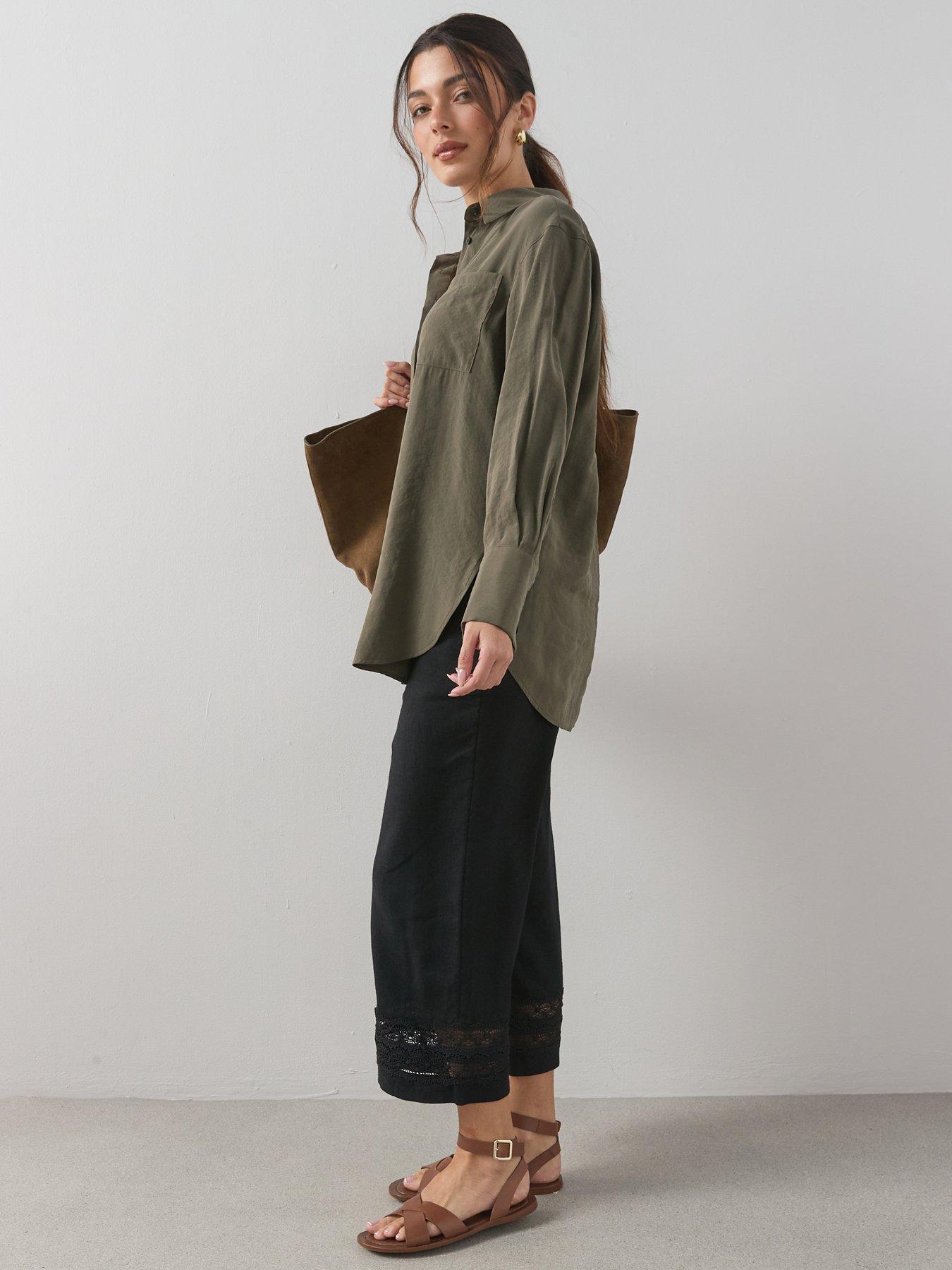 The Very Collection Linen Blend Crochet Detail Trouser - Black