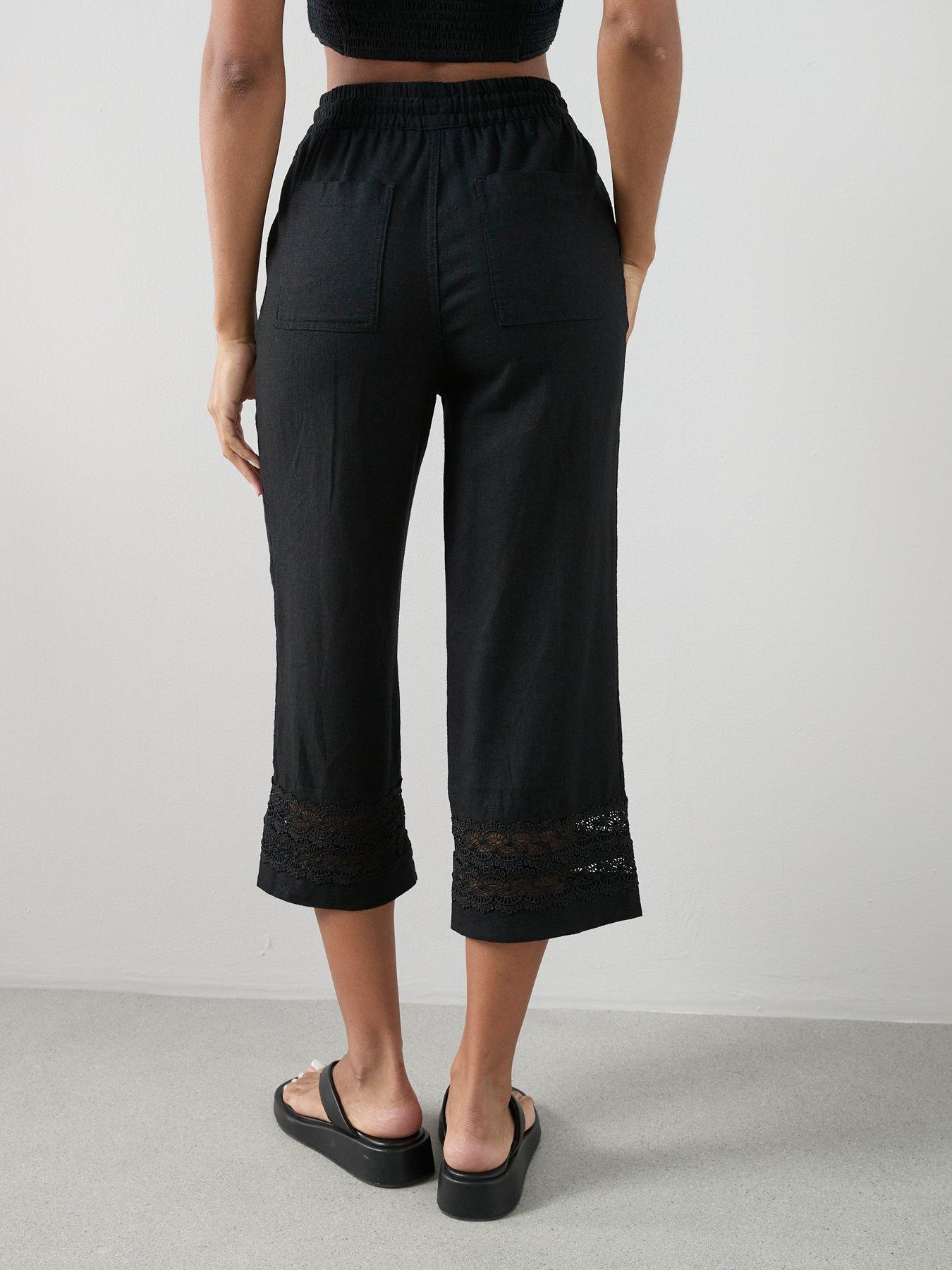 Image 2 of 7 of The Very Collection Linen Blend Crochet Detail Trouser - Black
