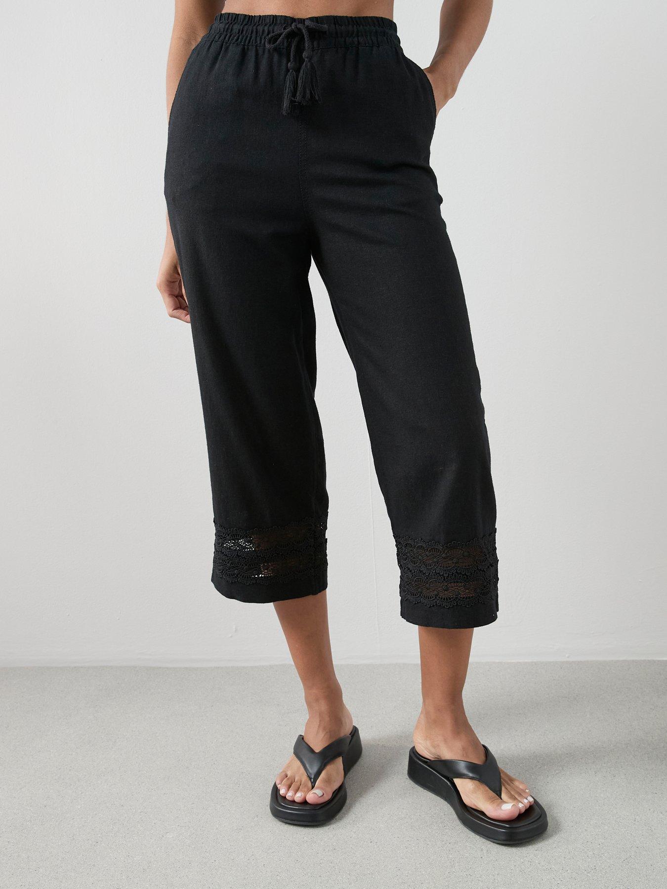 Image 3 of 7 of The Very Collection Linen Blend Crochet Detail Trouser - Black
