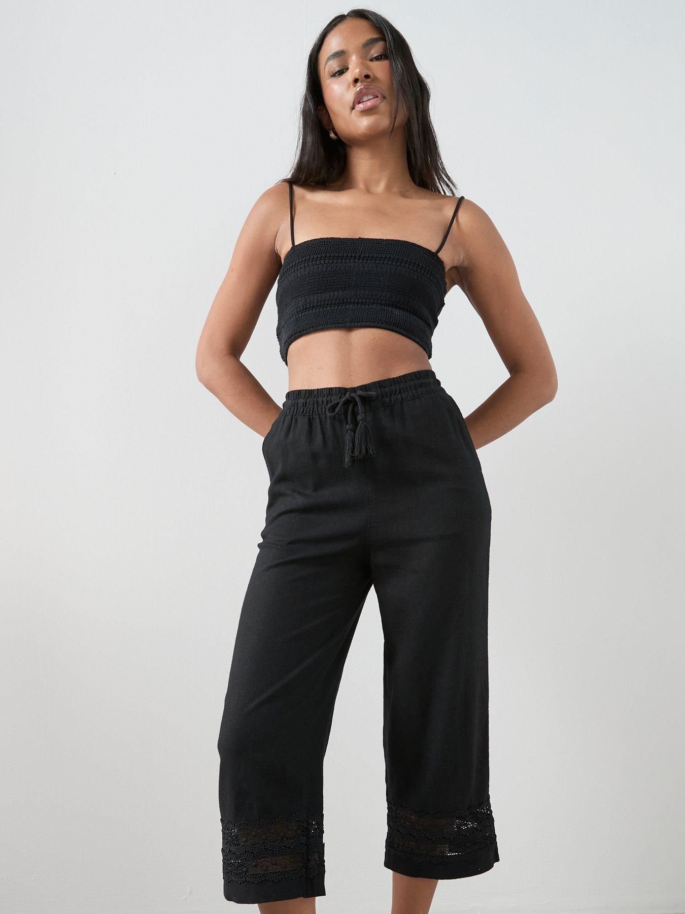 Image 4 of 7 of The Very Collection Linen Blend Crochet Detail Trouser - Black
