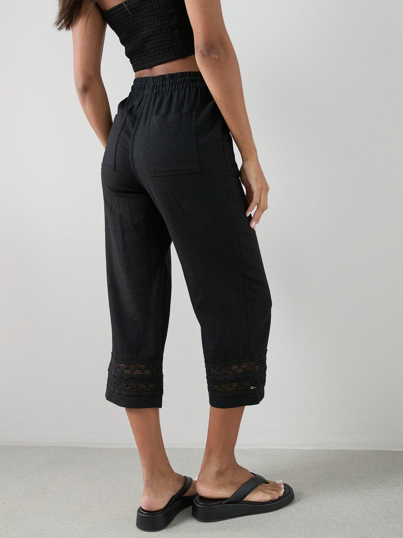 Image 6 of 7 of The Very Collection Linen Blend Crochet Detail Trouser - Black