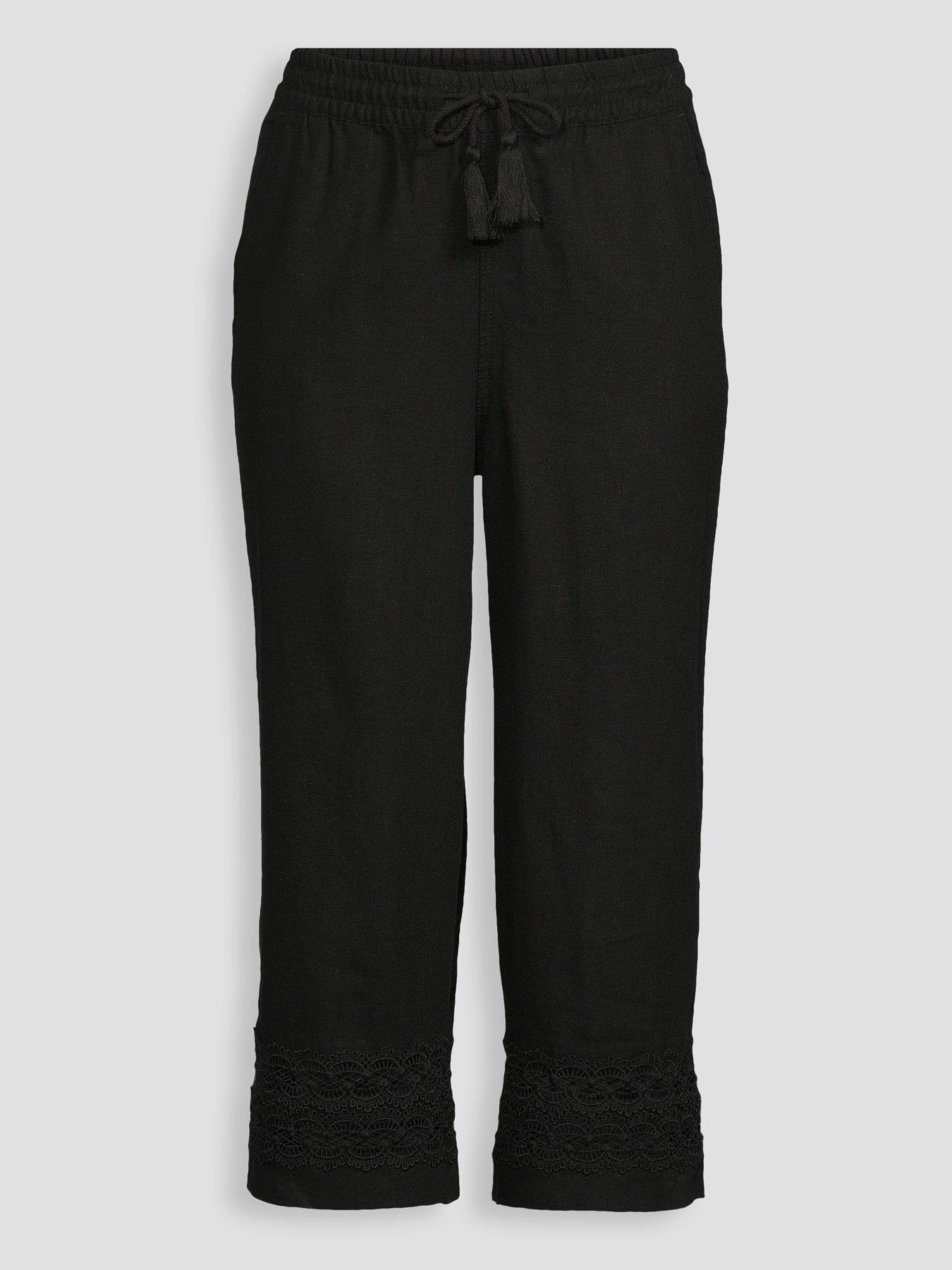 Image 7 of 7 of The Very Collection Linen Blend Crochet Detail Trouser - Black