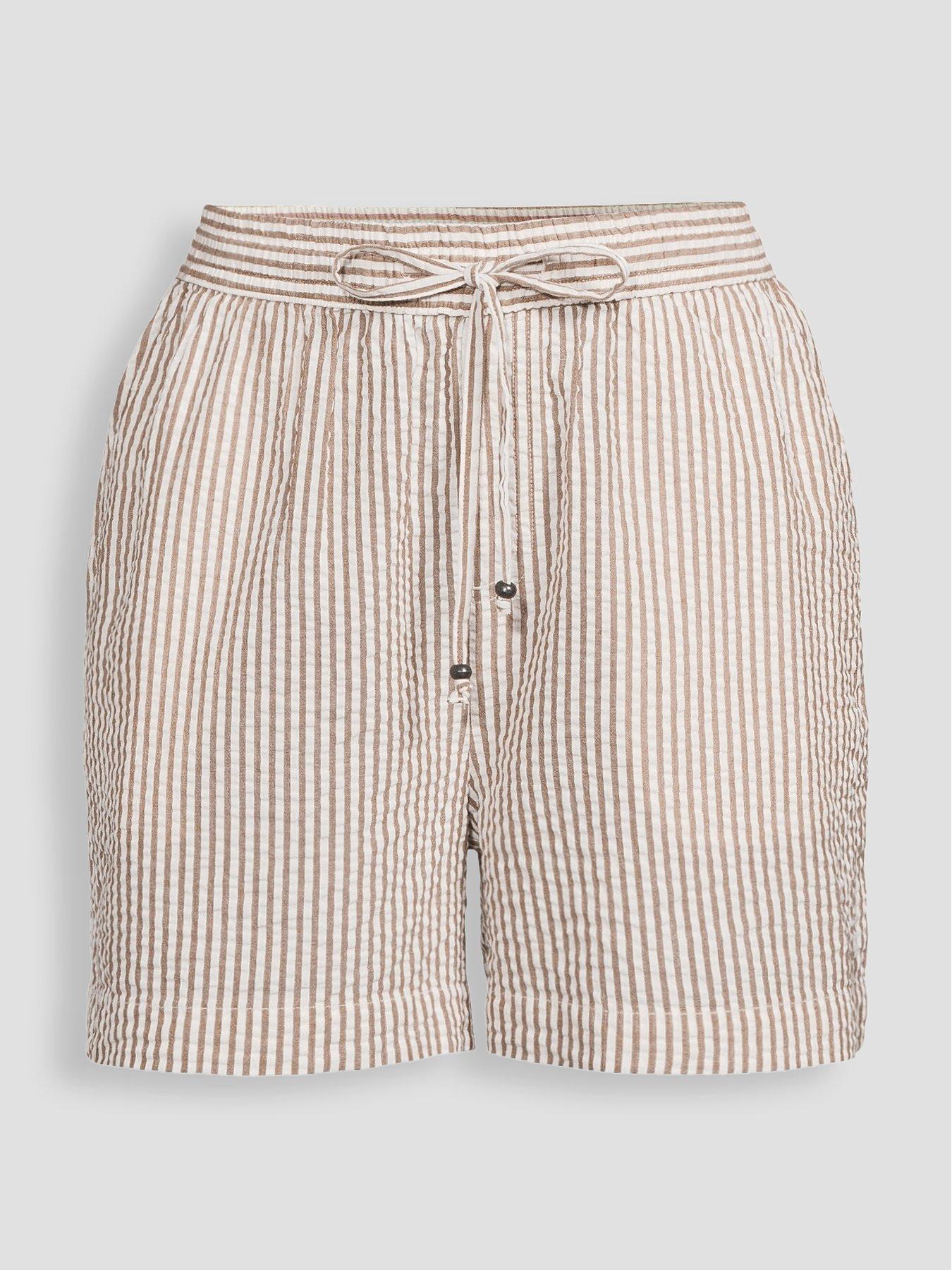 Image 7 of 7 of The Very Collection Cotton Textured Shorts - Brown Stripe