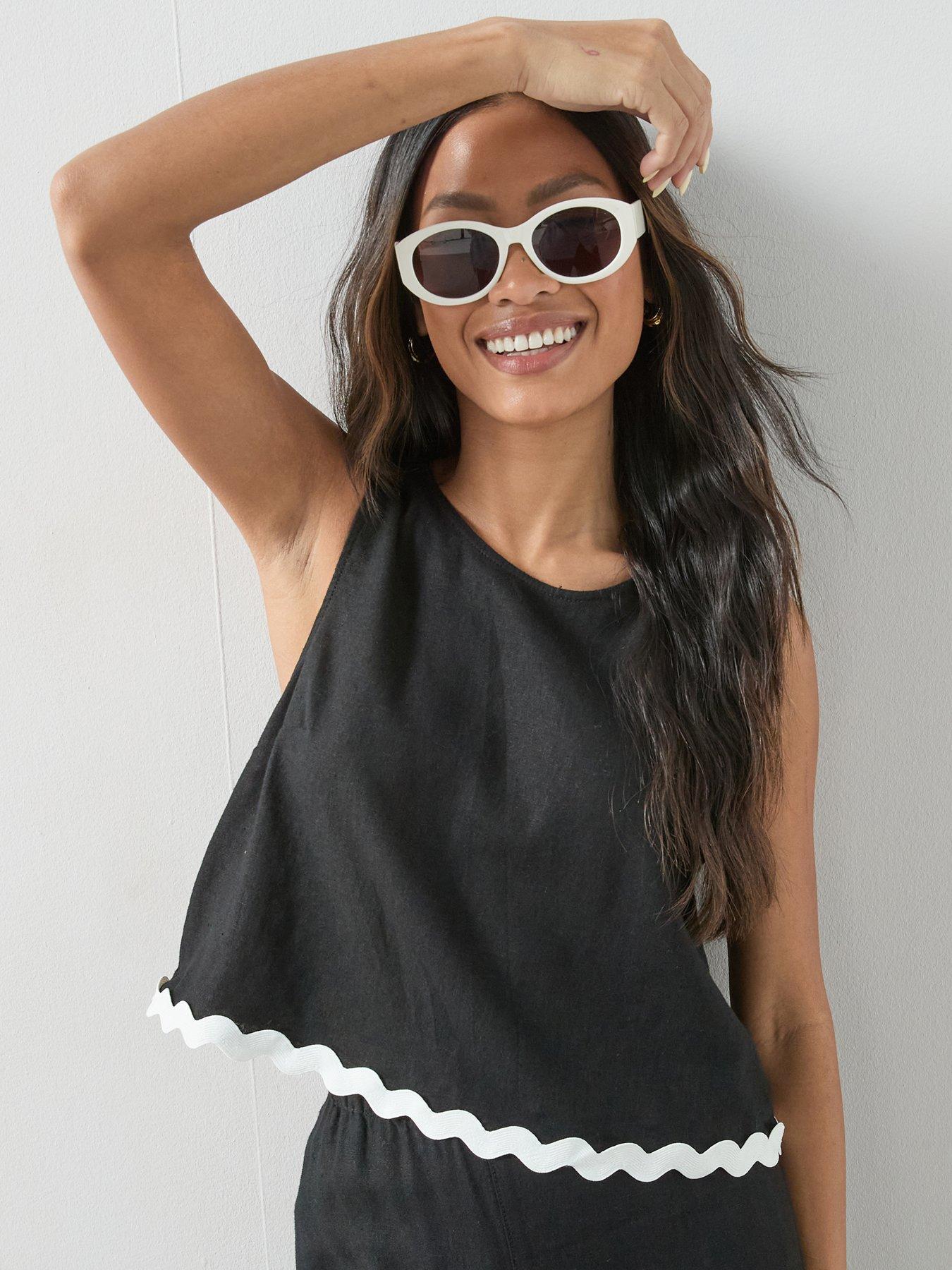 The Very Collection Linen Blend Rik Rak Top Co-ord - Black