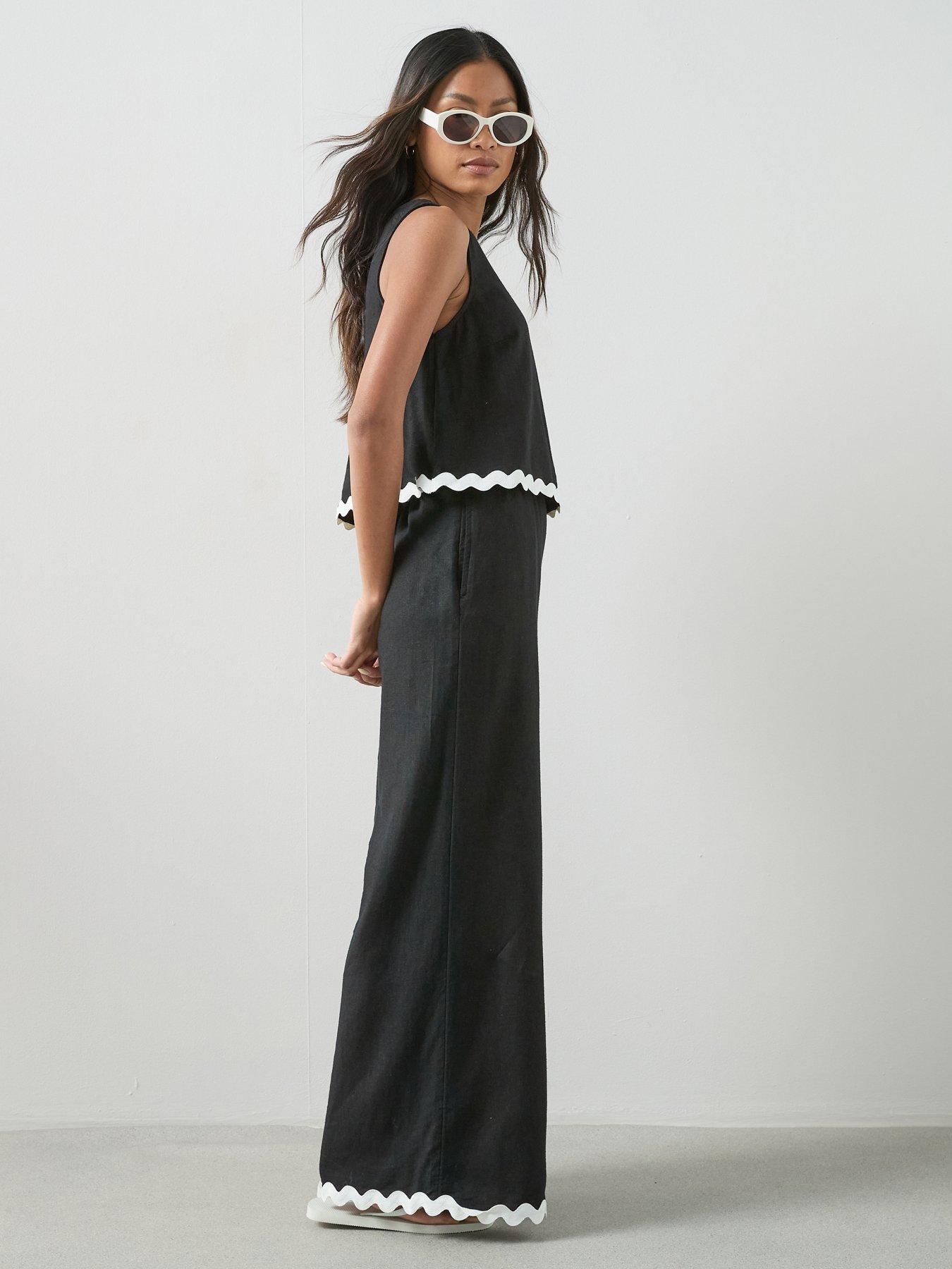 The Very Collection Linen Blend Rik Rak Trouser Co-Ord - Black