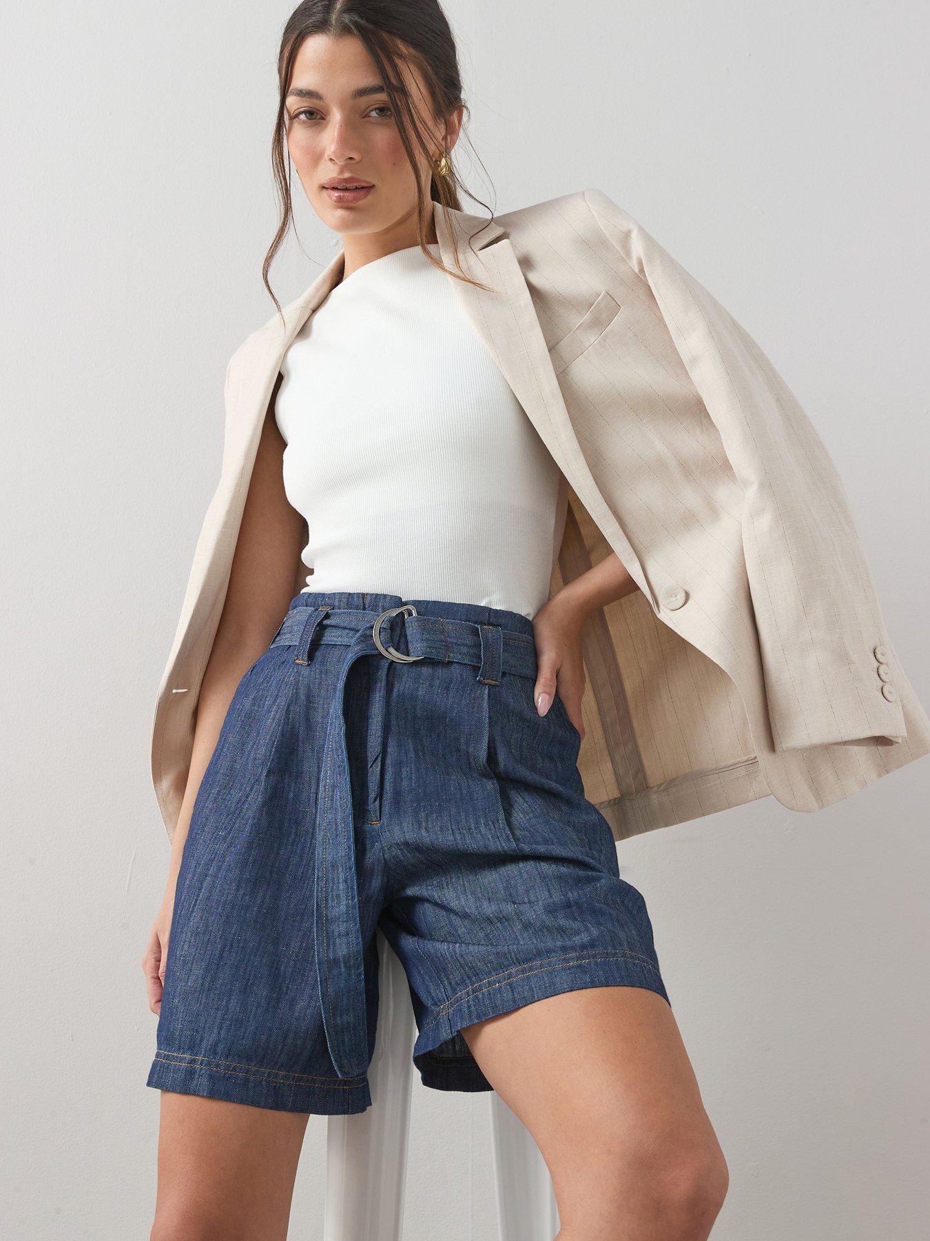 The Very Collection Indigo Linen Blend Belted Short - Blue