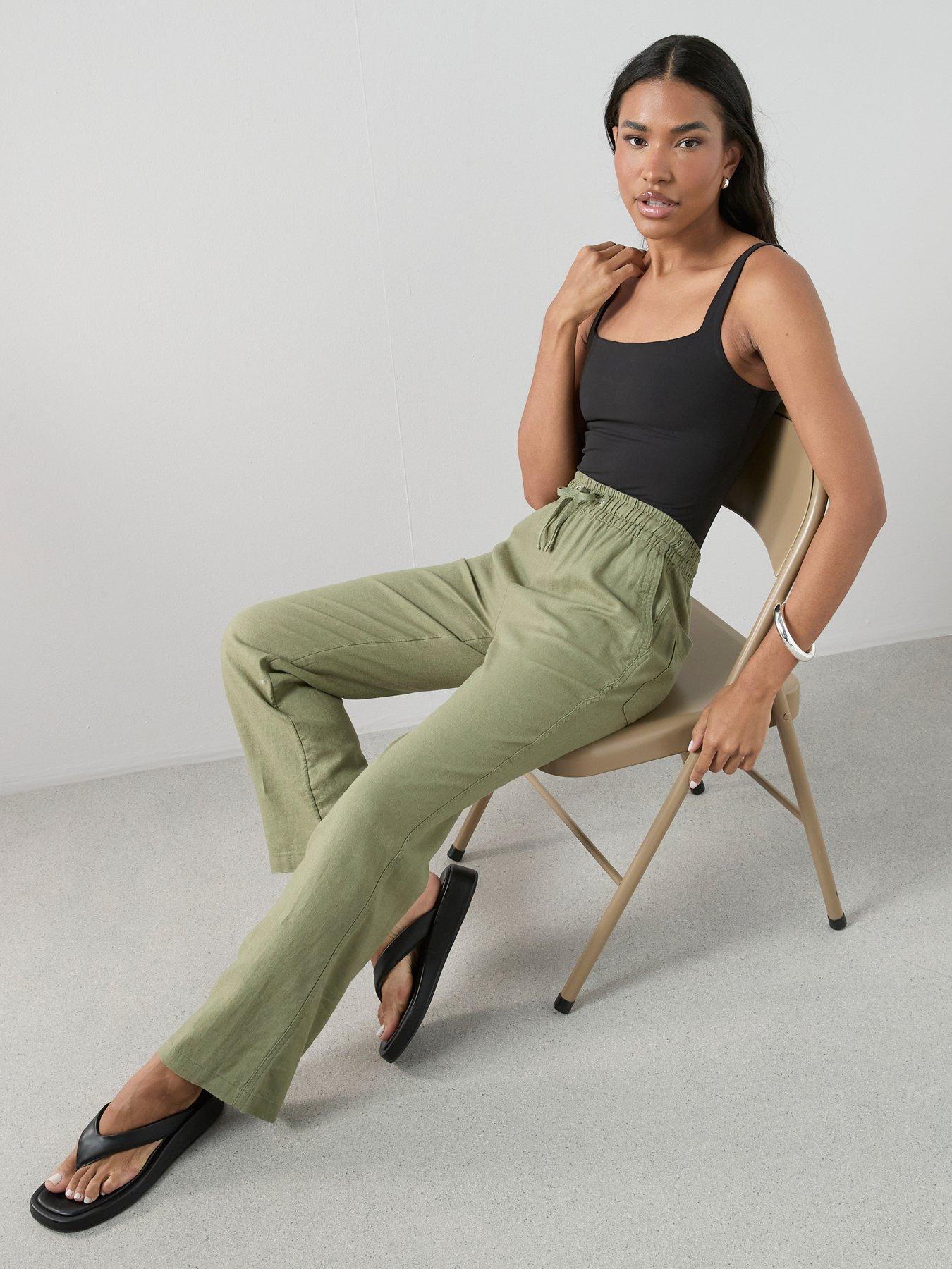 The Very Collection Linen Blend Straight Leg Trouser - Khaki