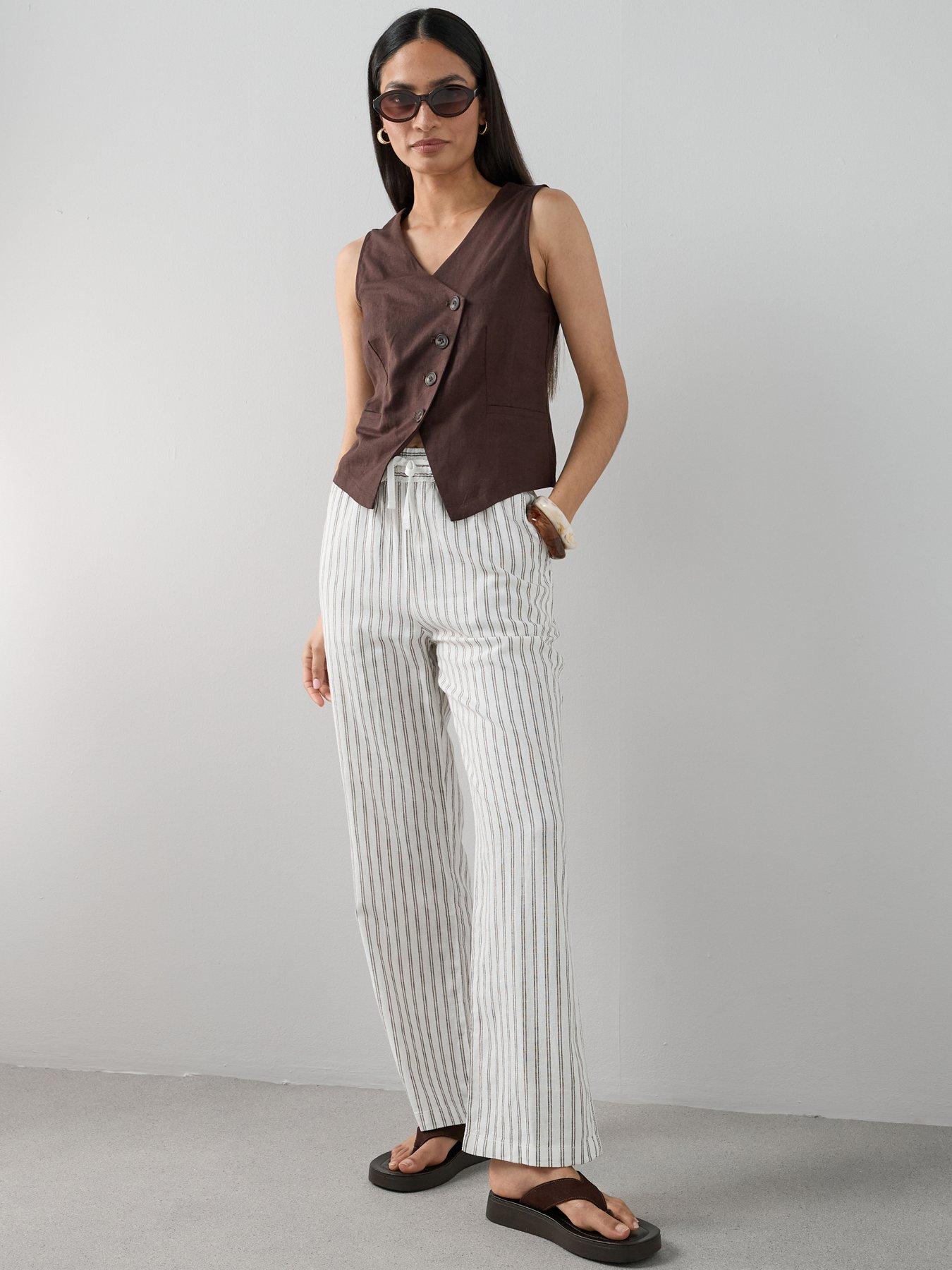The Very Collection Linen Blend Straight Leg Trousers - Stripe