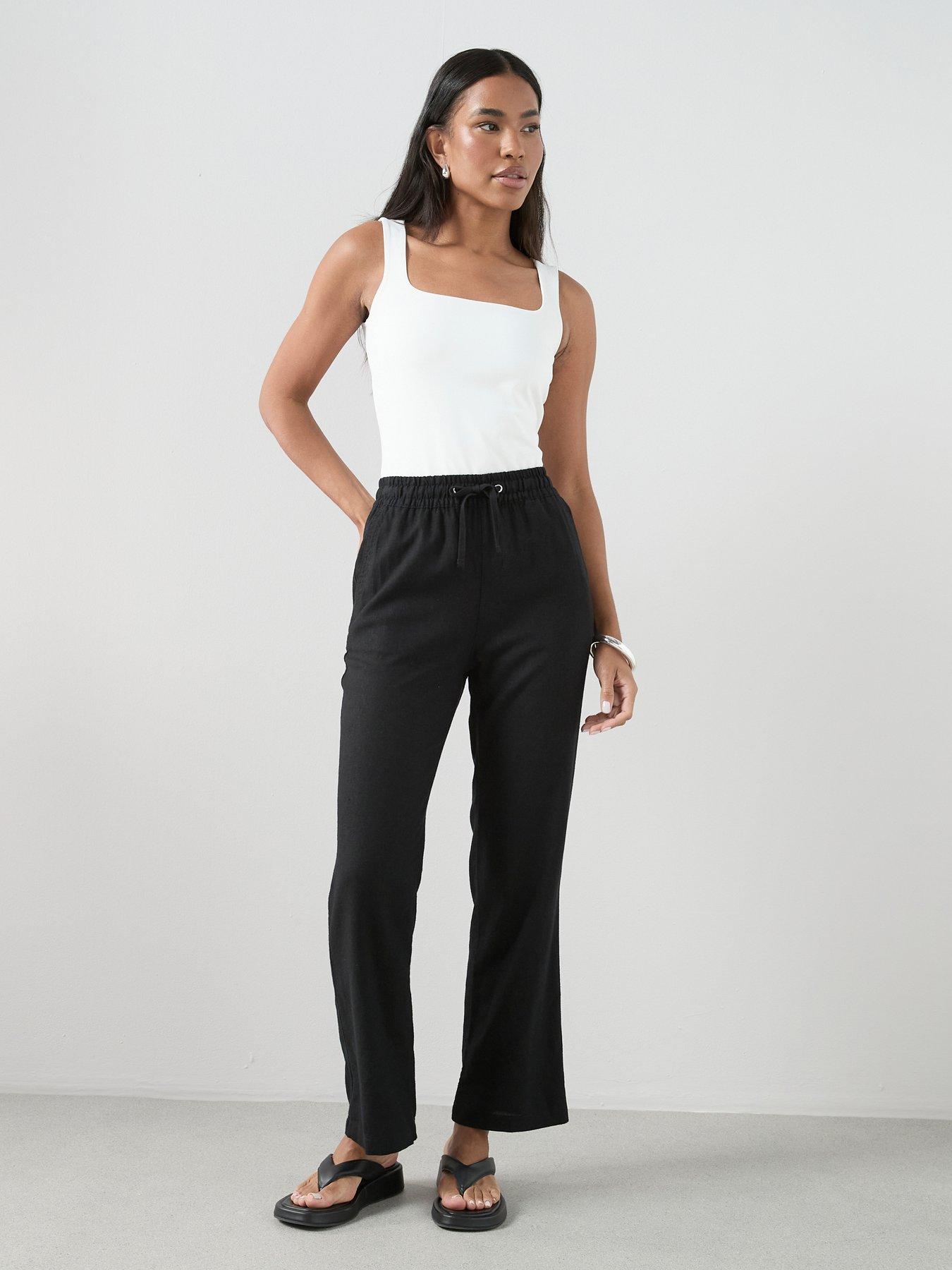 The Very Collection Short Linen Blend Straight Leg Trouser - Black