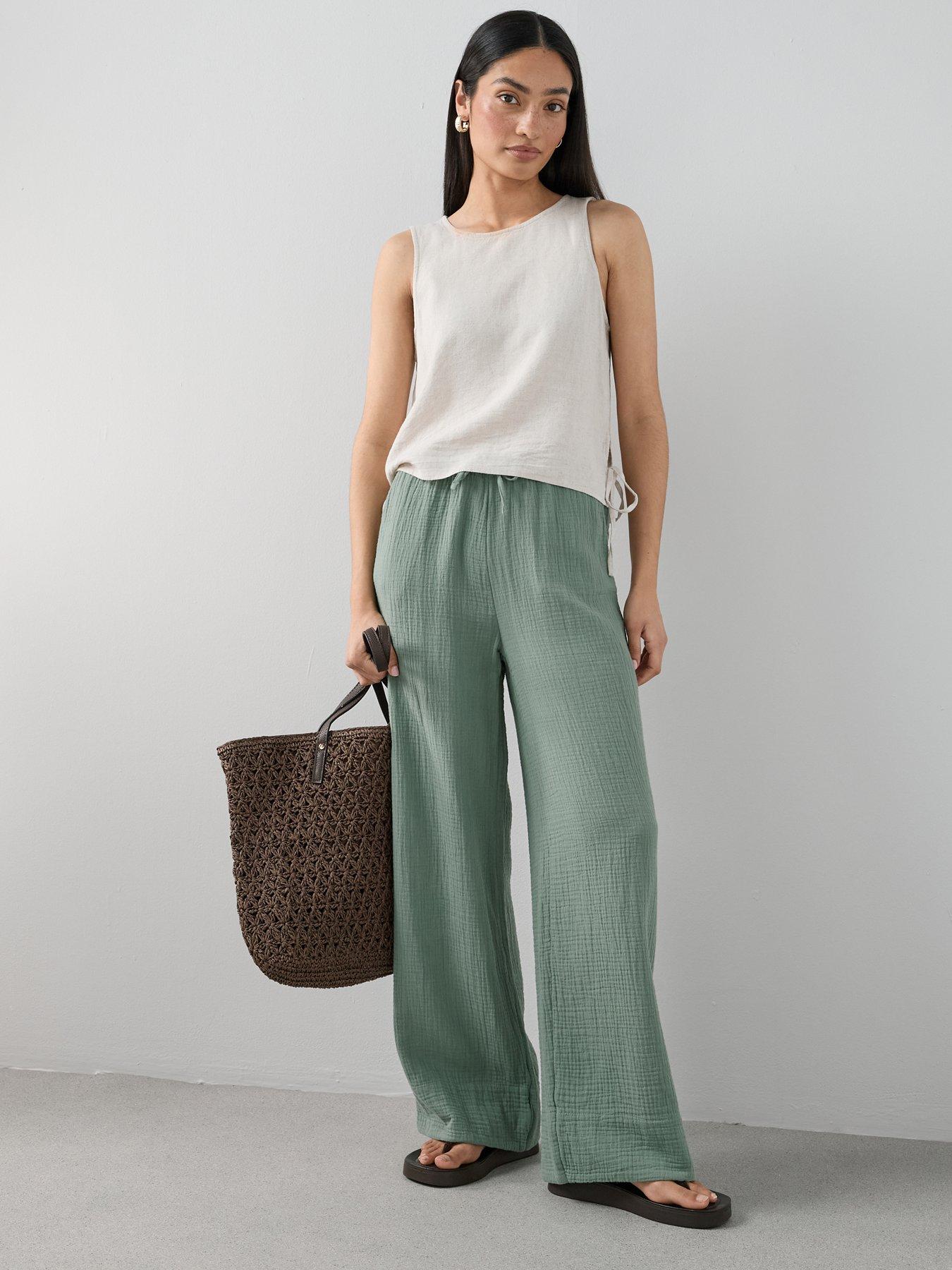 The Very Collection Crinkle Wide Leg Trouser Co-Ord - Khaki