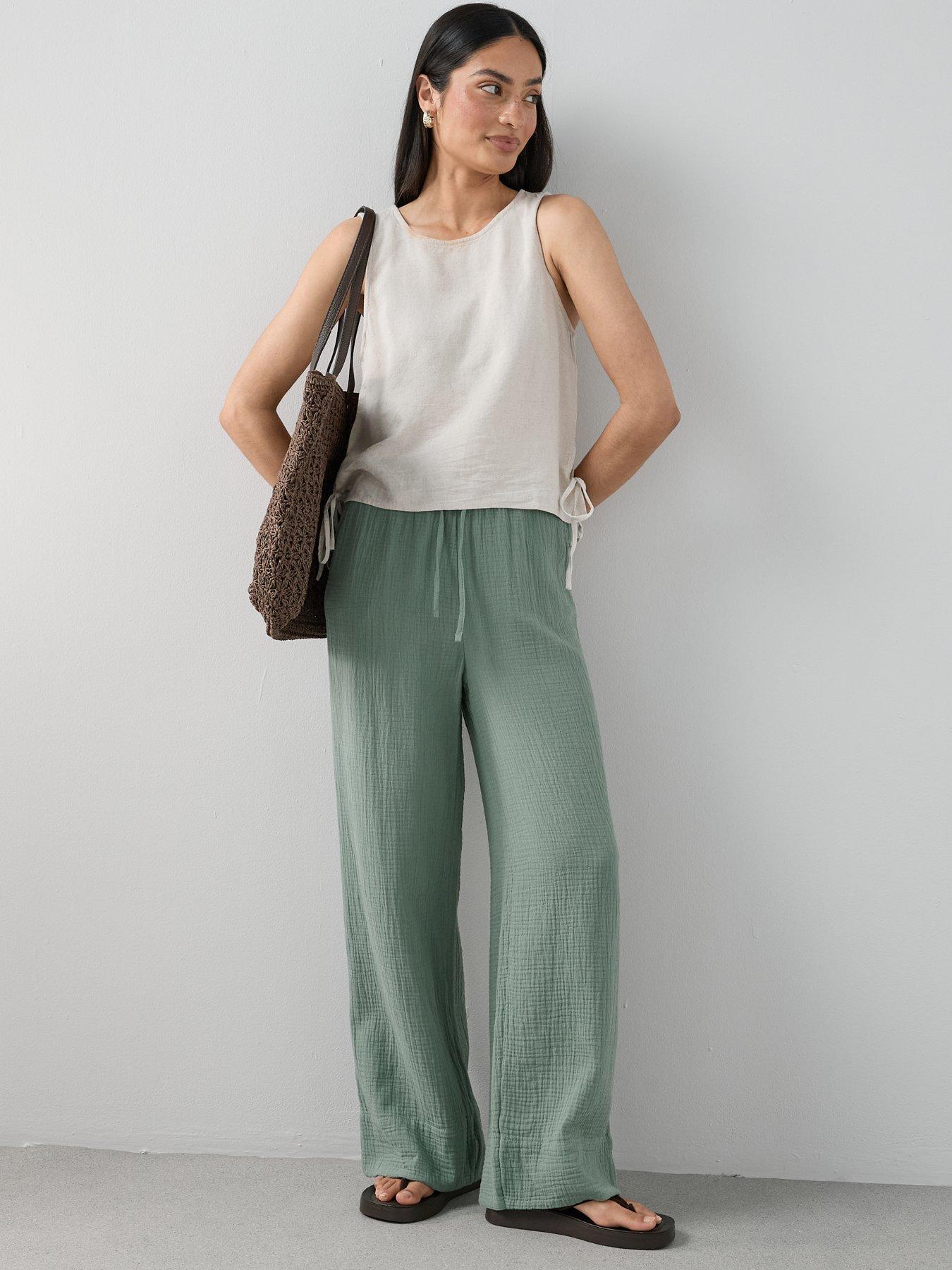 Image 3 of 7 of The Very Collection Textured Wide Leg Trouser Co-ord - Khaki