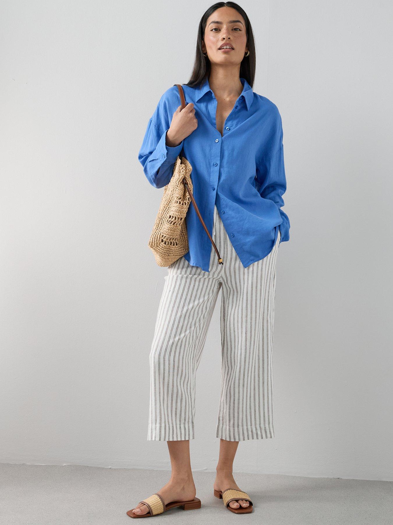 The Very Collection Linen Blend Cropped Trouser - Stripe